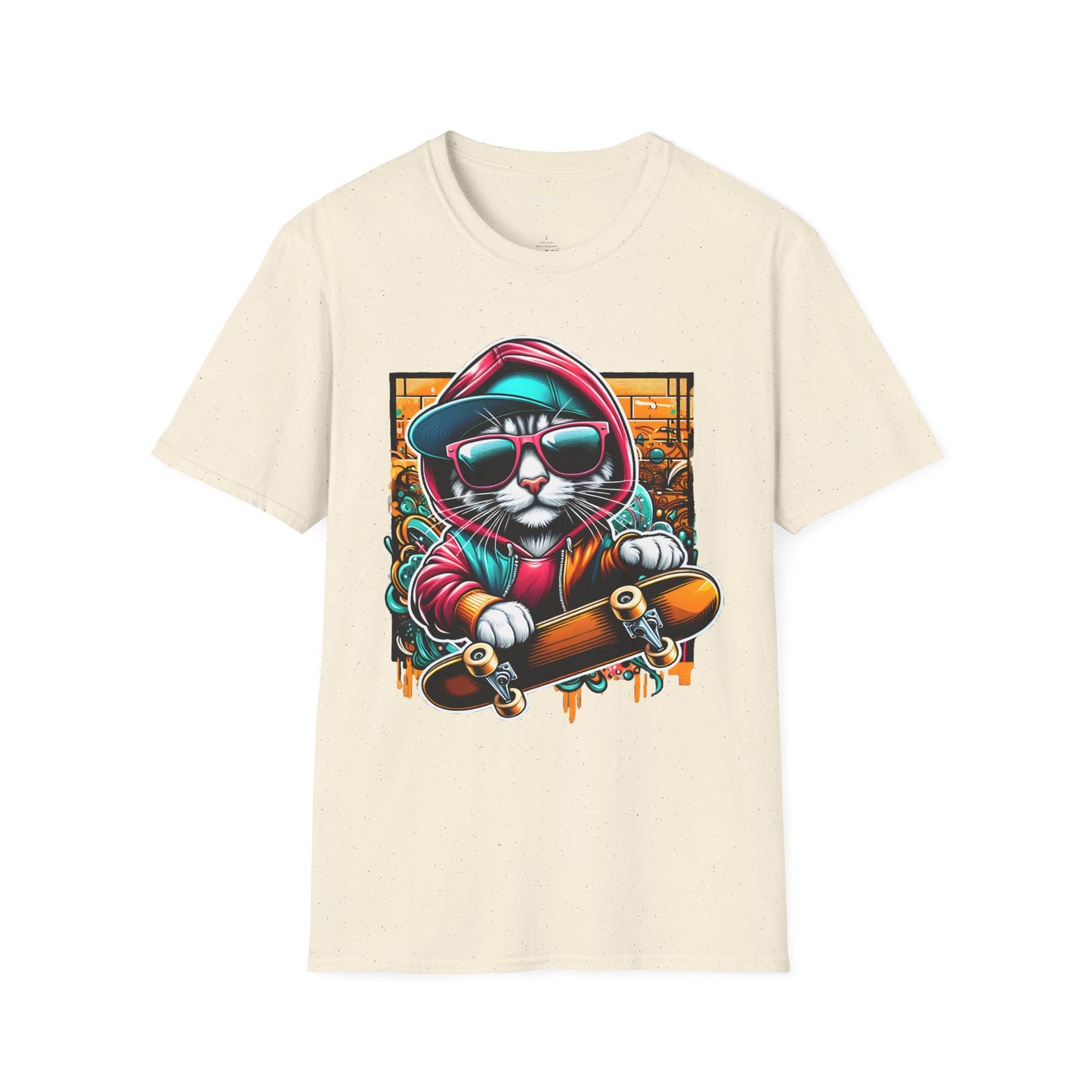 Skating Cool Cat (2) Unisex Softstyle T-Shirt 100% Cotton Graphic