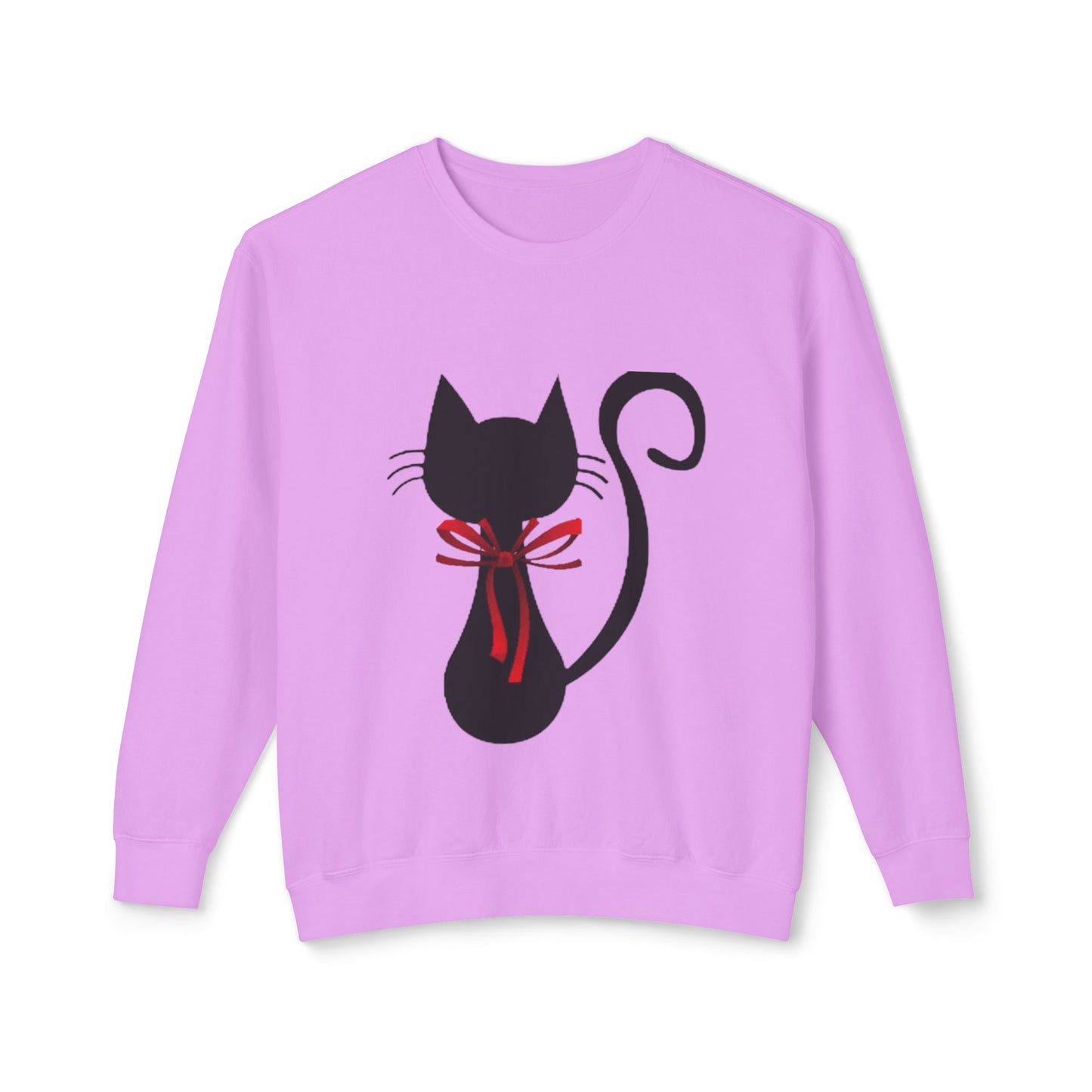 Cat with red bow - Unisex Lightweight Crewneck Sweatshirt