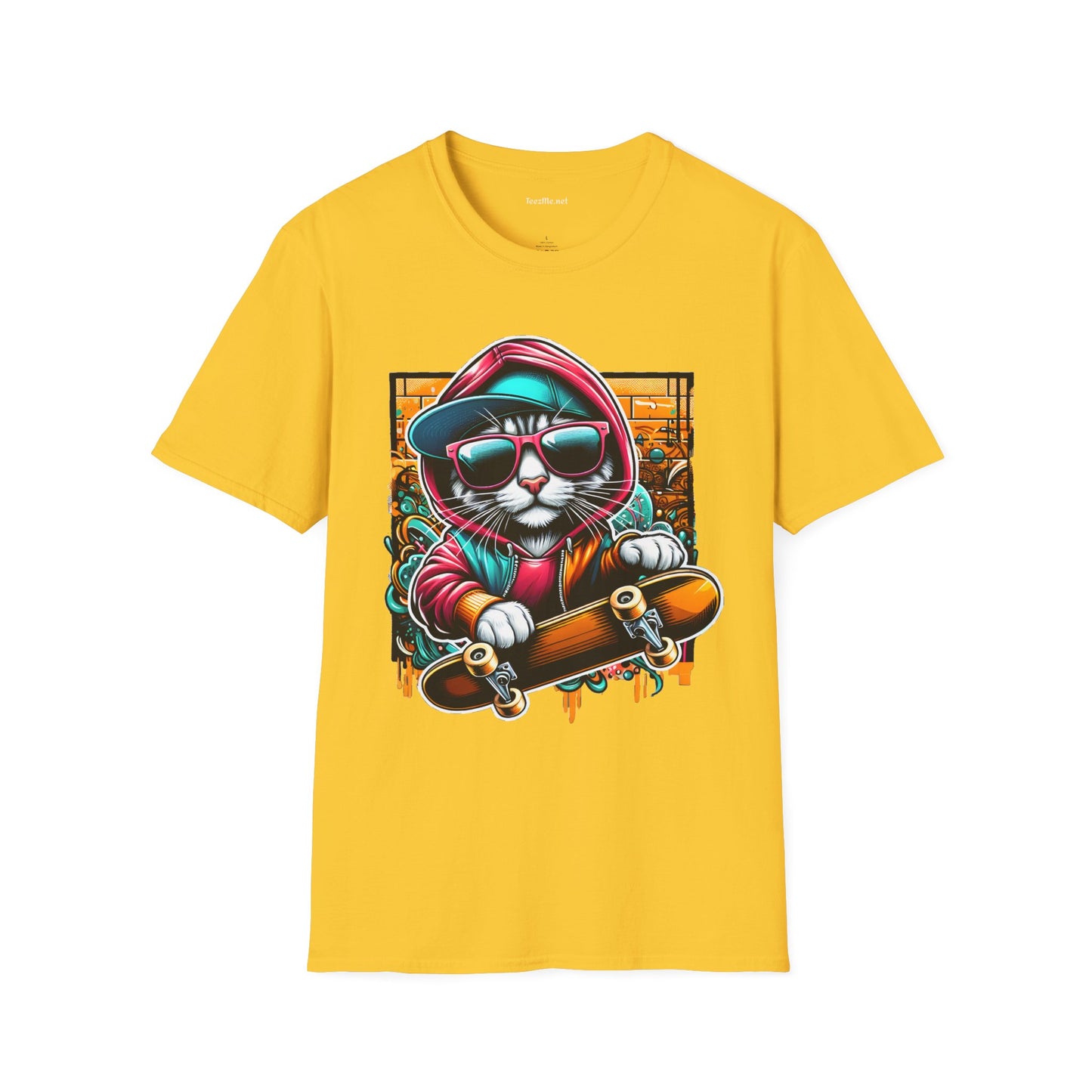 Skating Cool Cat (2) Unisex Softstyle T-Shirt 100% Cotton Graphic