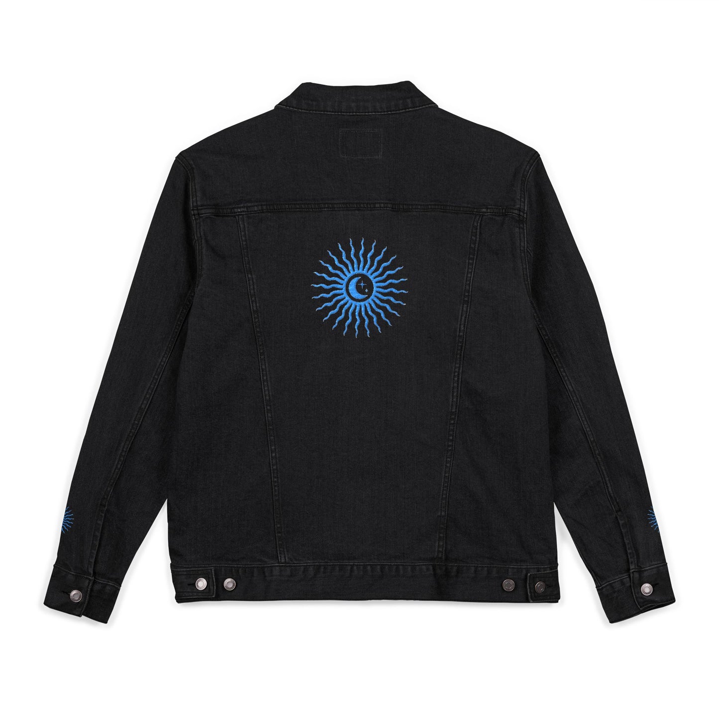 Sun and Moon Turquoise Unisex Denim Jacket (Embroidery)