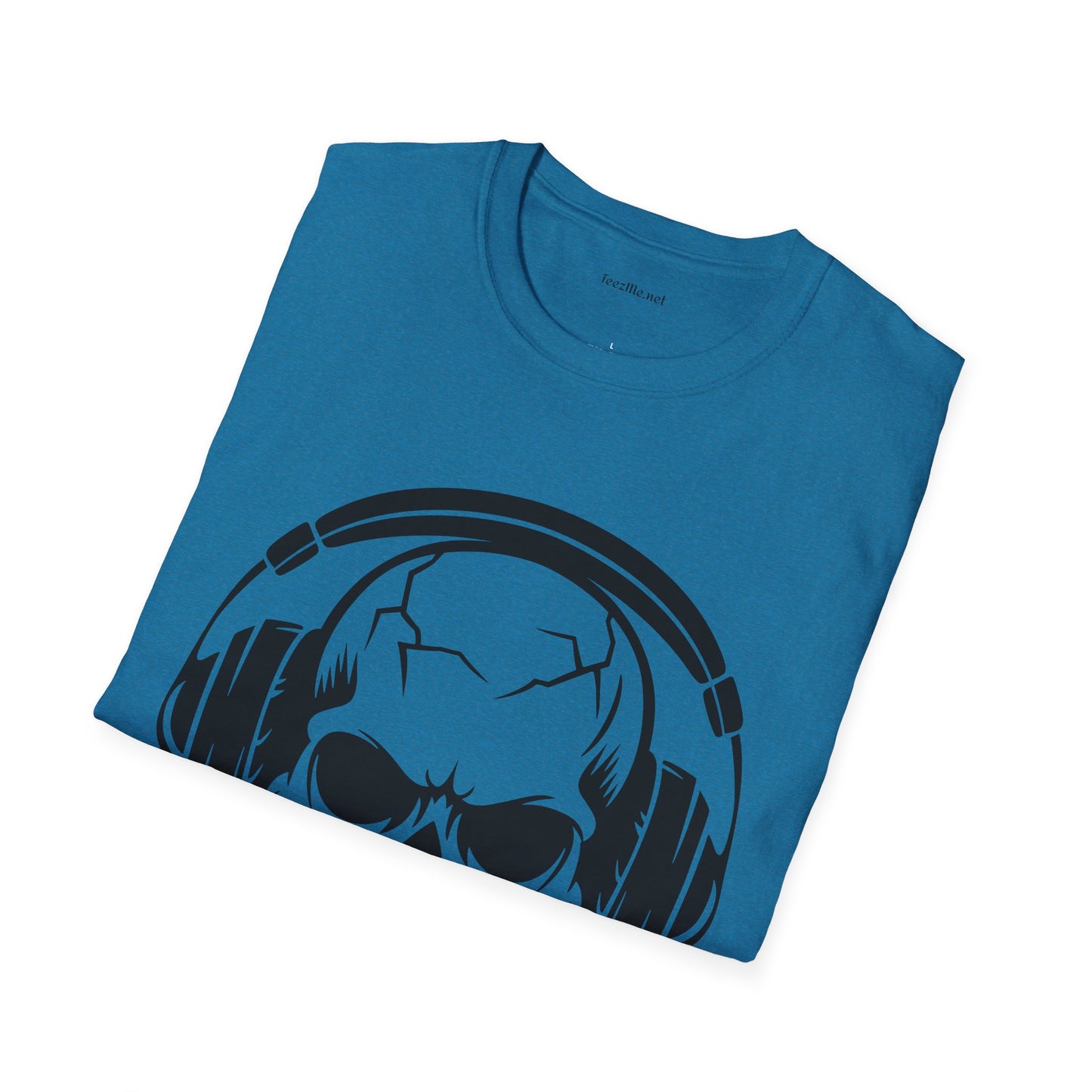 Skull wearing Headphones- Unisex Softstyle T-Shirt 100% Cotton Graphic
