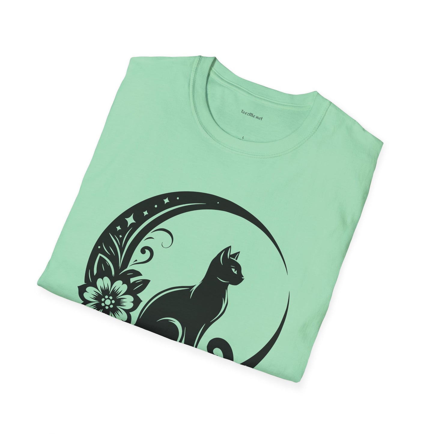 Crescent Moon Cat - Unisex Softstyle T-Shirt 100% Cotton Graphic