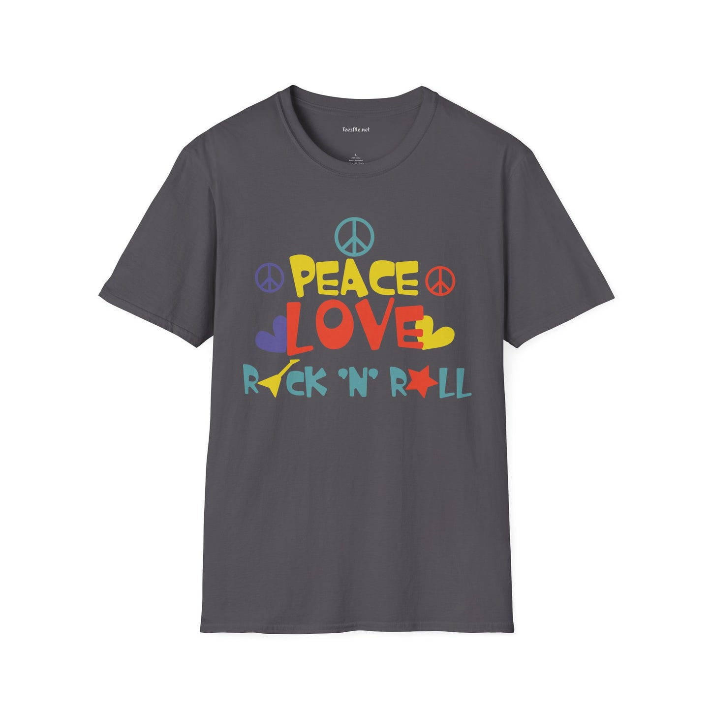Peace Love Rock 'N Roll Unisex Softstyle T-Shirt 100% Cotton Graphic