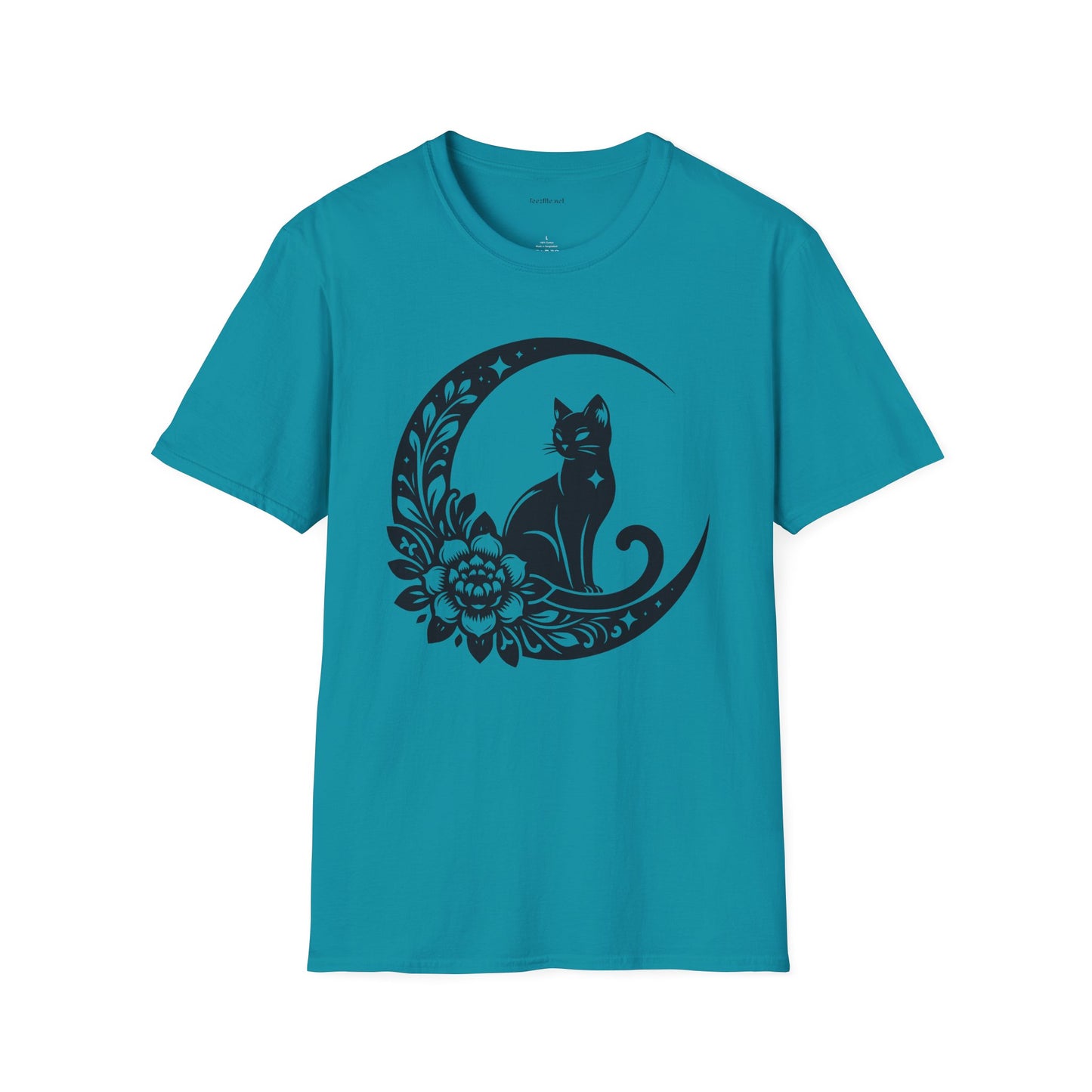 Crescent Moon Star Cat - Unisex Softstyle T-Shirt 100% Cotton Graphic