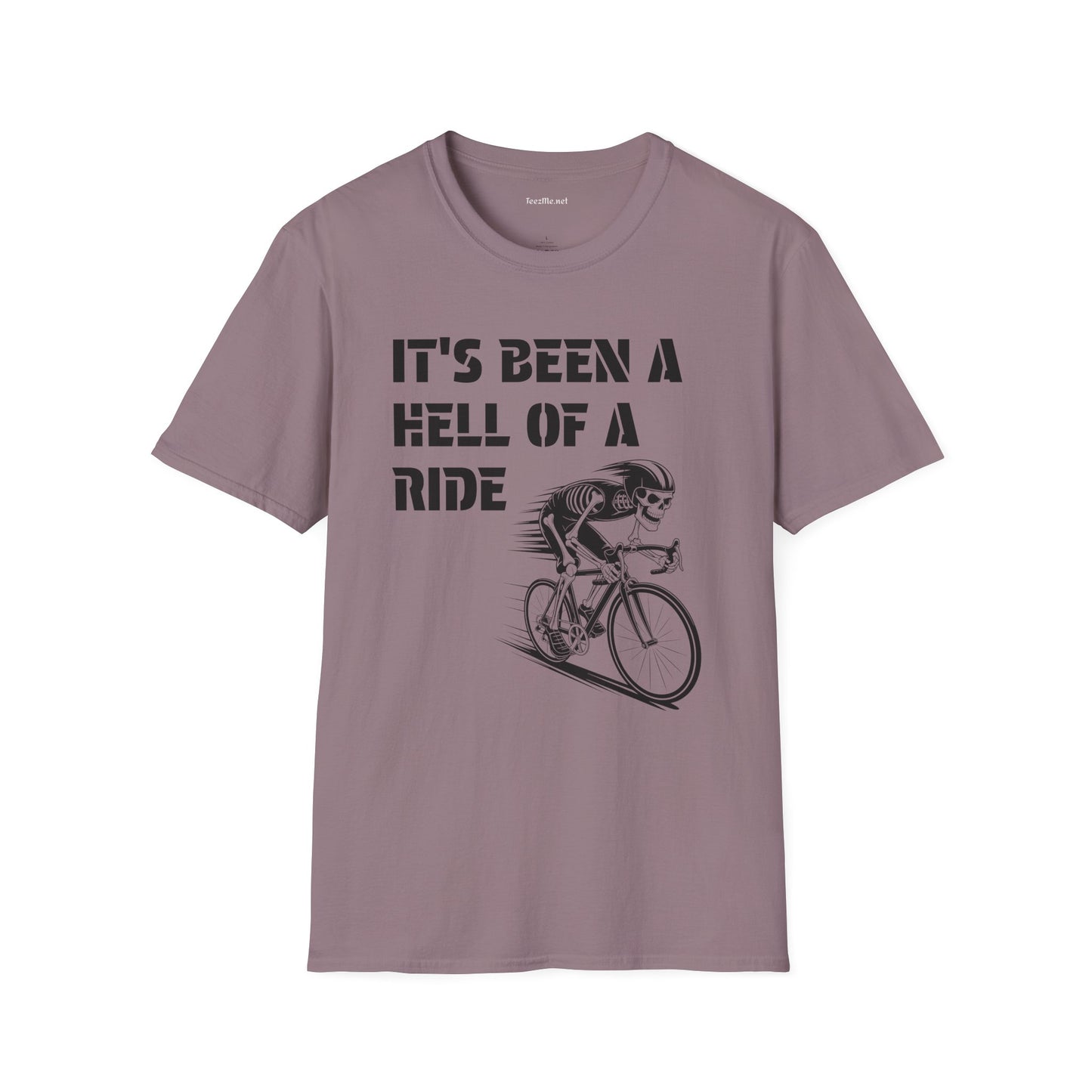 It's been a Hell of a Ride (skeleton on bicycle) Unisex Softstyle T-Shirt 100% Cotton Graphic