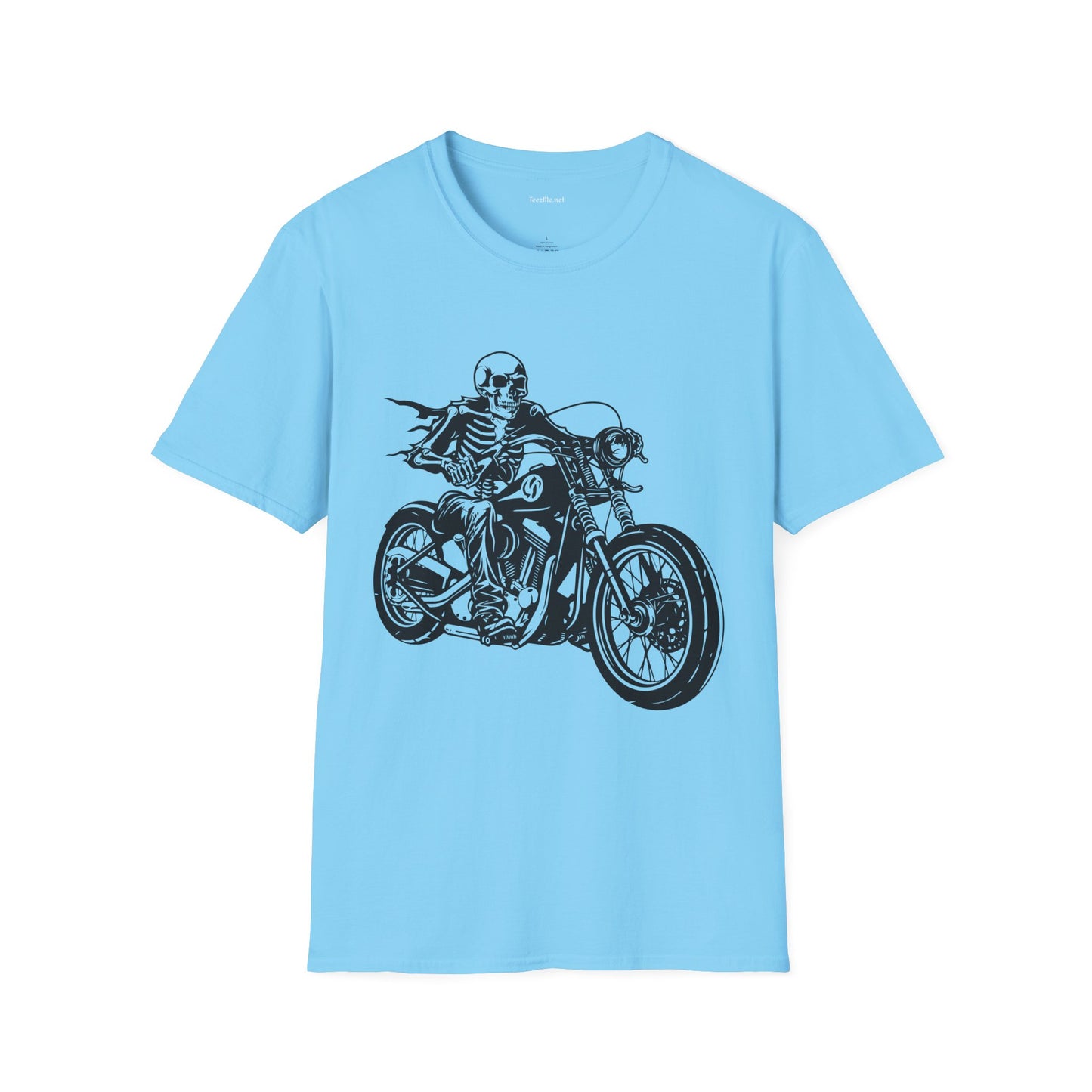 Skeleton Riding a Motorcycle Unisex Softstyle T-Shirt 100% Cotton Graphic