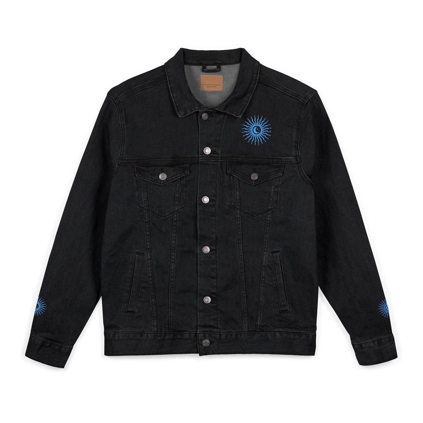 Sun and Moon Turquoise Unisex Denim Jacket (Embroidery)