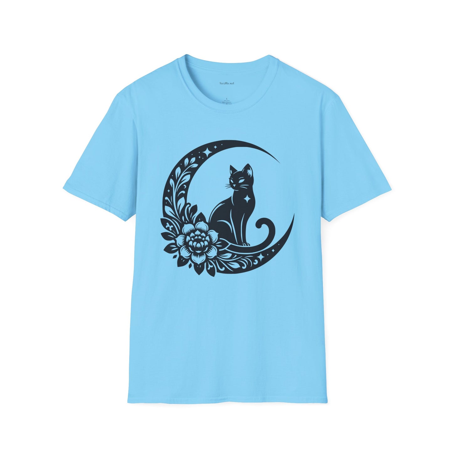 Crescent Moon Star Cat - Unisex Softstyle T-Shirt 100% Cotton Graphic