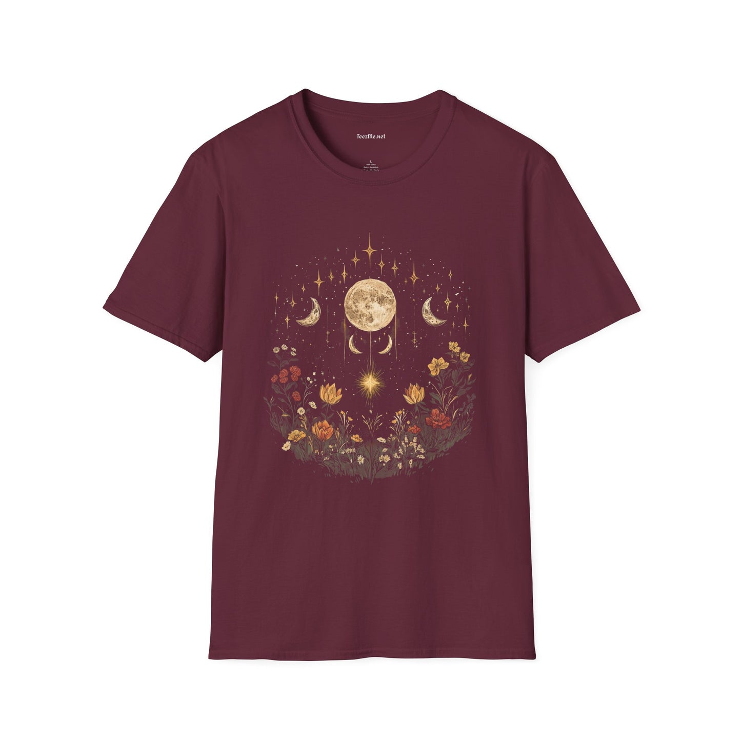BOHO Moon Floral1 Unisex Softstyle T-Shirt 100% Cotton Graphic