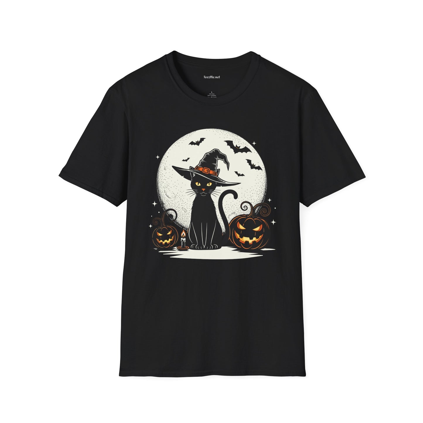Cat with pumpkin Unisex Softstyle T-Shirt 100% Cotton Graphic