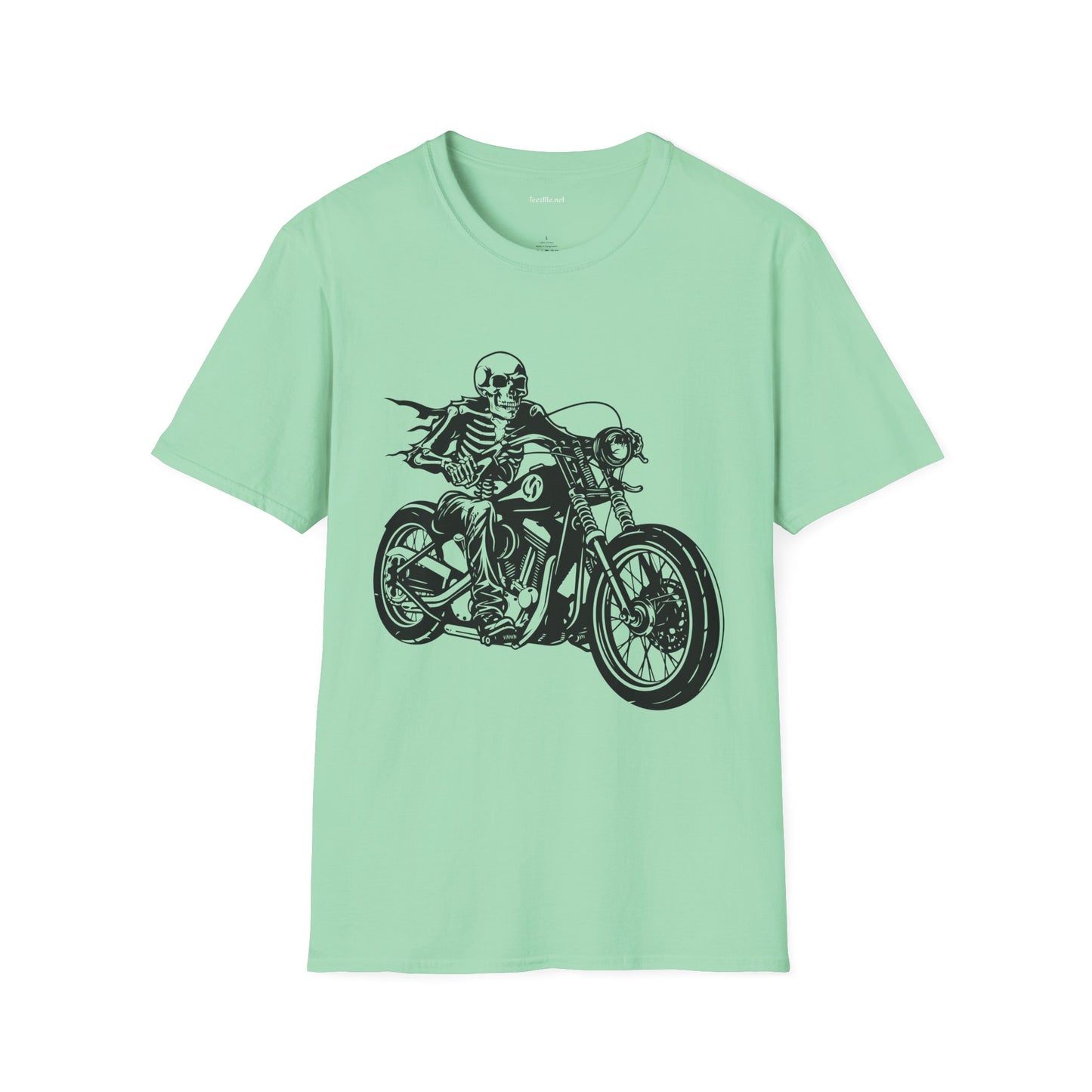 Skeleton Riding a Motorcycle Unisex Softstyle T-Shirt 100% Cotton Graphic