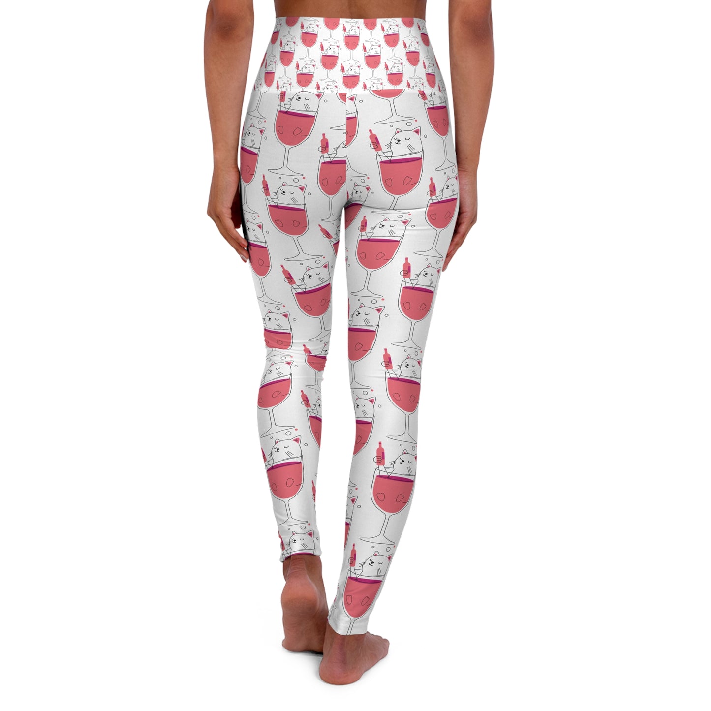 Cat_Wine illustration (pair with I'm a better lady because of my cats tee) High Waisted Yoga Leggings (AOP)