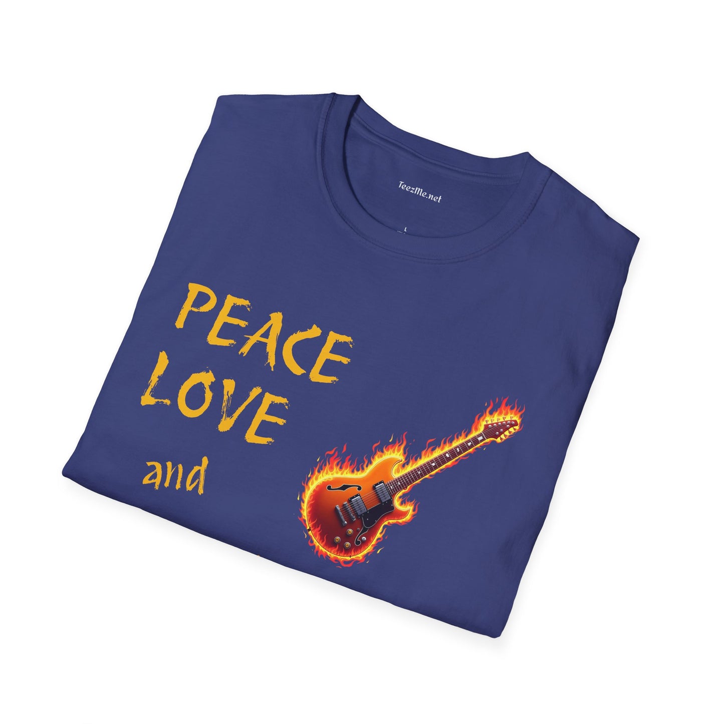 Peace Love and Rock'n Roll - Unisex Softstyle T-Shirt 100% Cotton Graphic