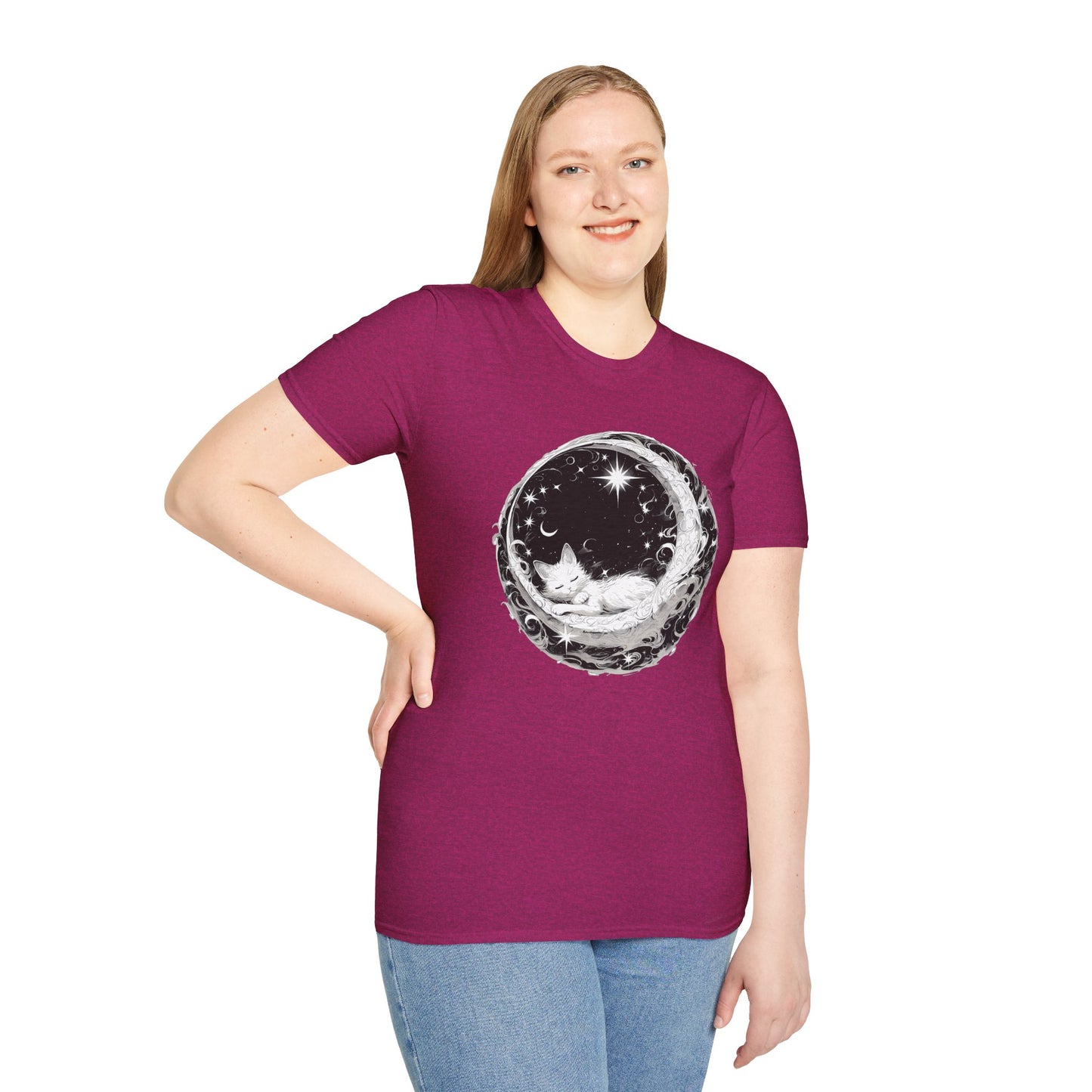 Moon Cat - Unisex Softstyle T-Shirt 100% Cotton Graphic