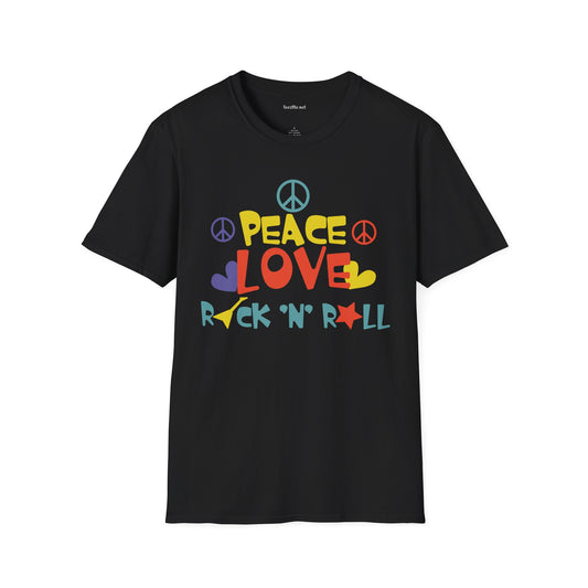 Peace Love Rock 'N Roll Unisex Softstyle T-Shirt 100% Cotton Graphic