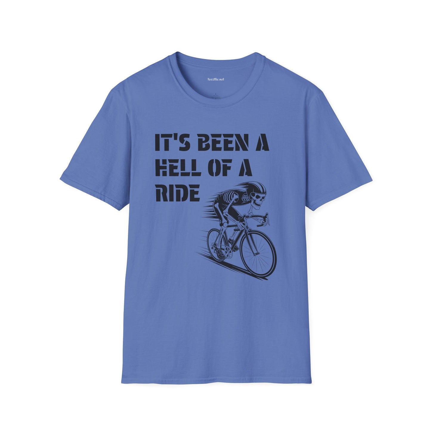 It's been a Hell of a Ride (skeleton on bicycle) Unisex Softstyle T-Shirt 100% Cotton Graphic