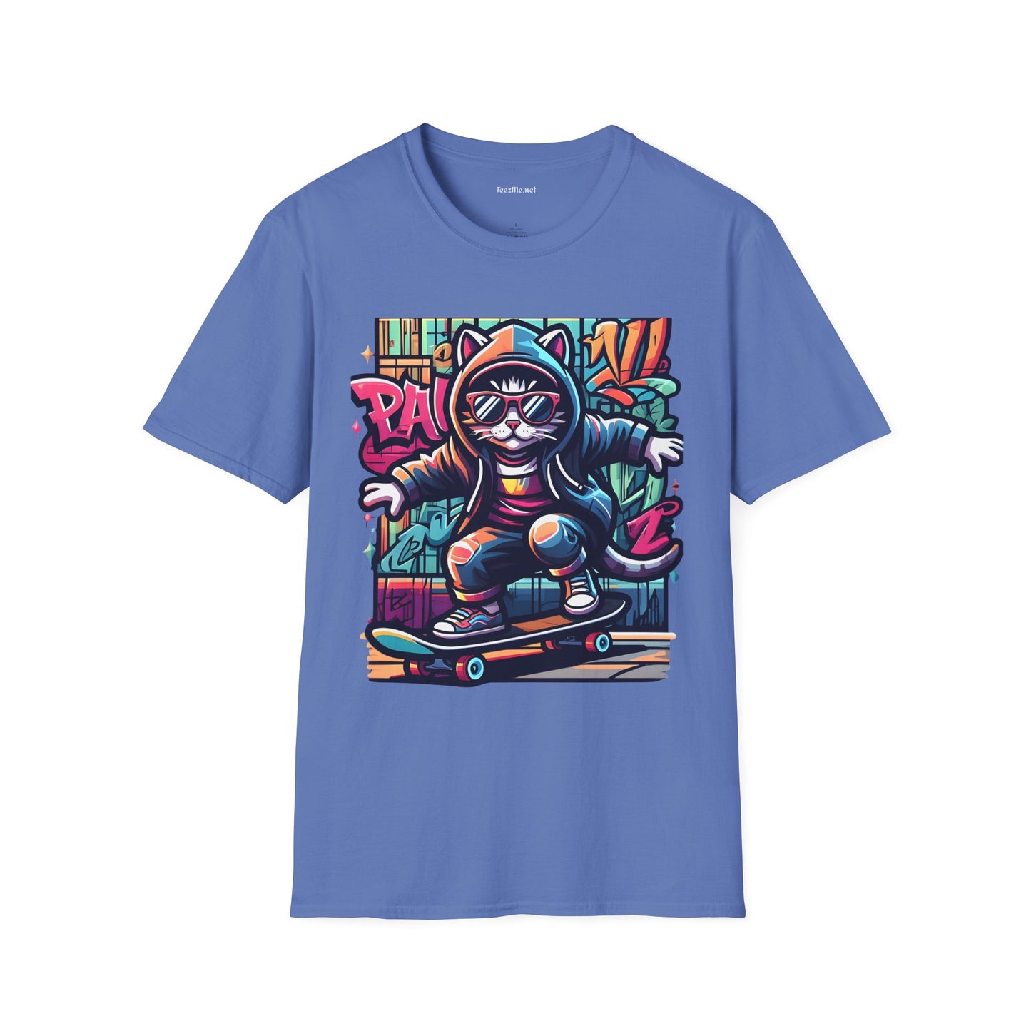 Skating Cool Cat (1) Unisex Softstyle T-Shirt 100% Cotton Graphic