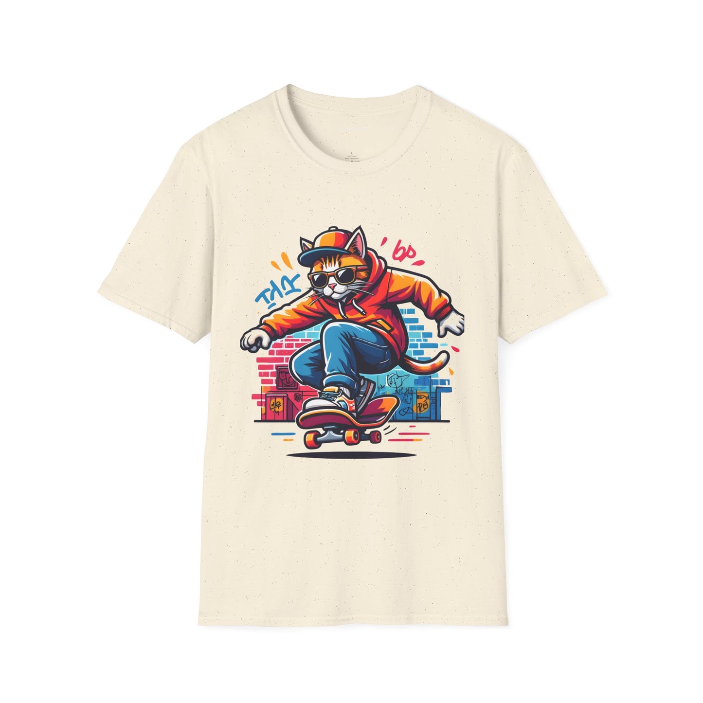 Skating Cool Cat (3) Unisex Softstyle T-Shirt 100% Cotton Graphic