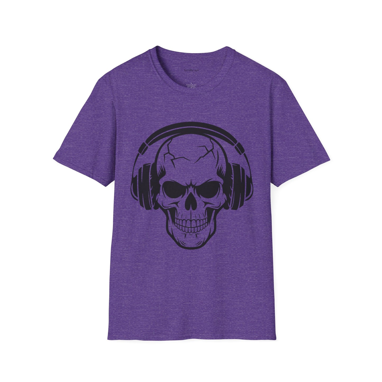 Skull wearing Headphones- Unisex Softstyle T-Shirt 100% Cotton Graphic