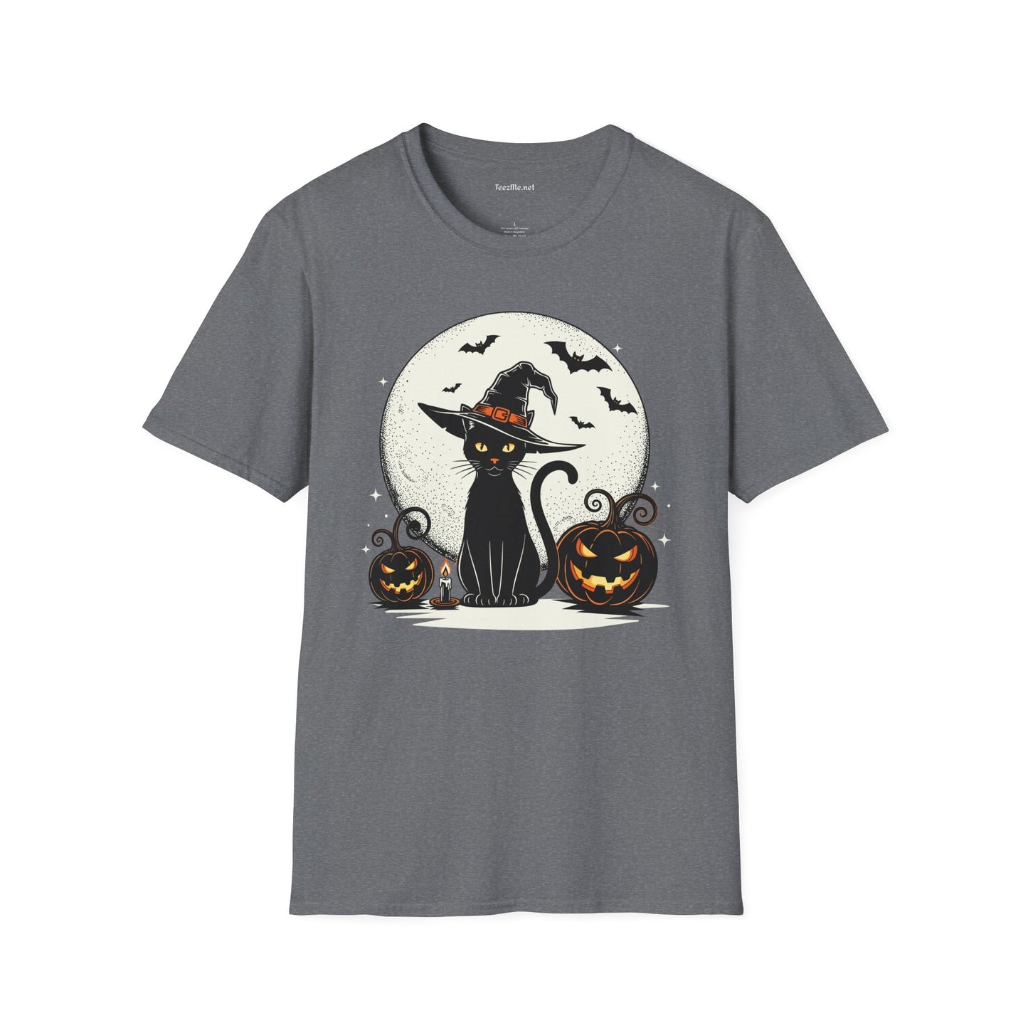 Cat with pumpkin Unisex Softstyle T-Shirt 100% Cotton Graphic