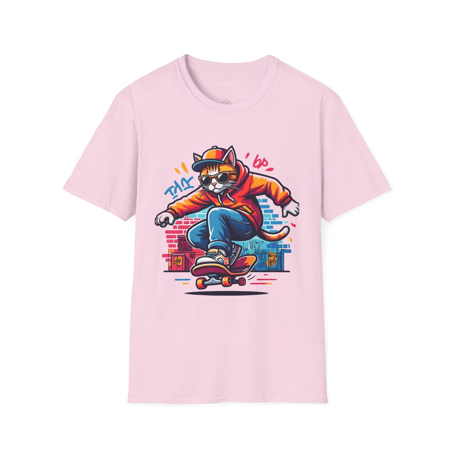 Skating Cool Cat (3) Unisex Softstyle T-Shirt 100% Cotton Graphic