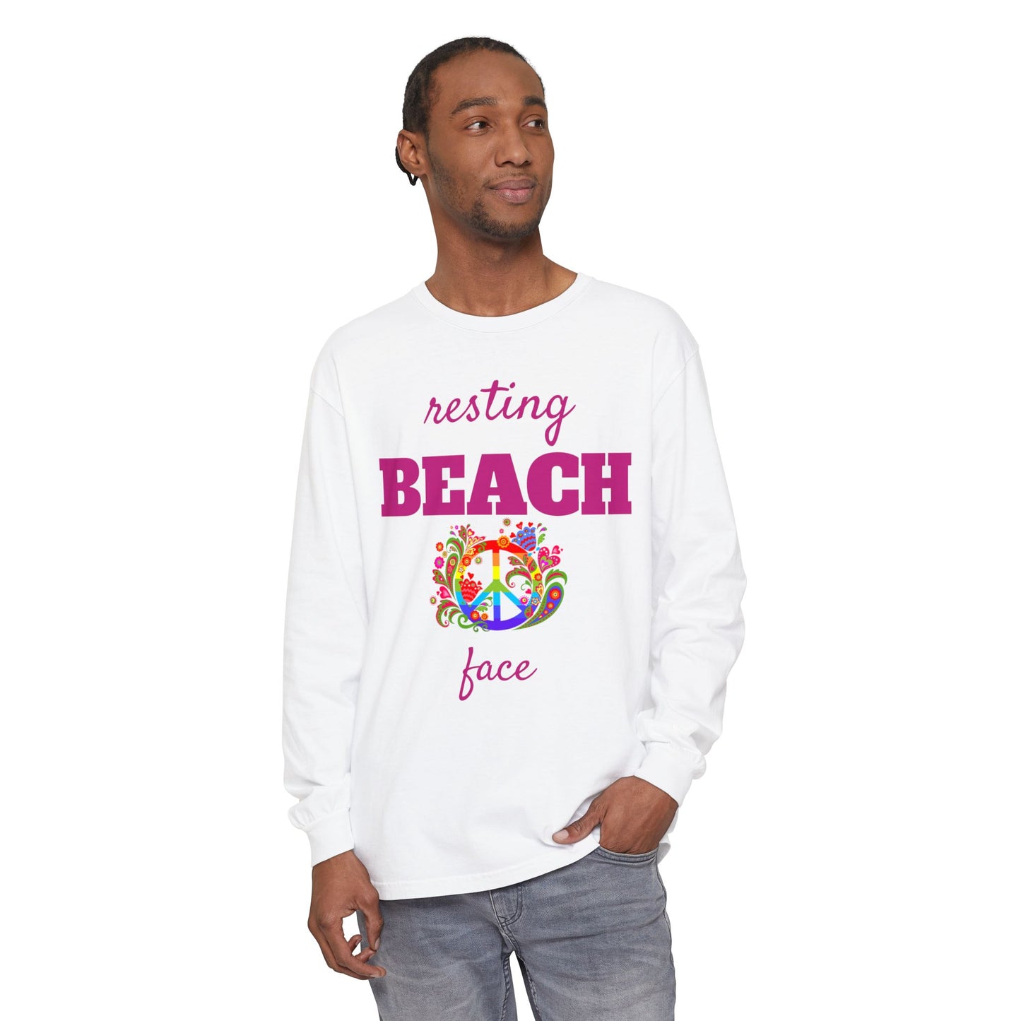 Resting Beach Face - Unisex Garment-dyed Long Sleeve T-Shirt