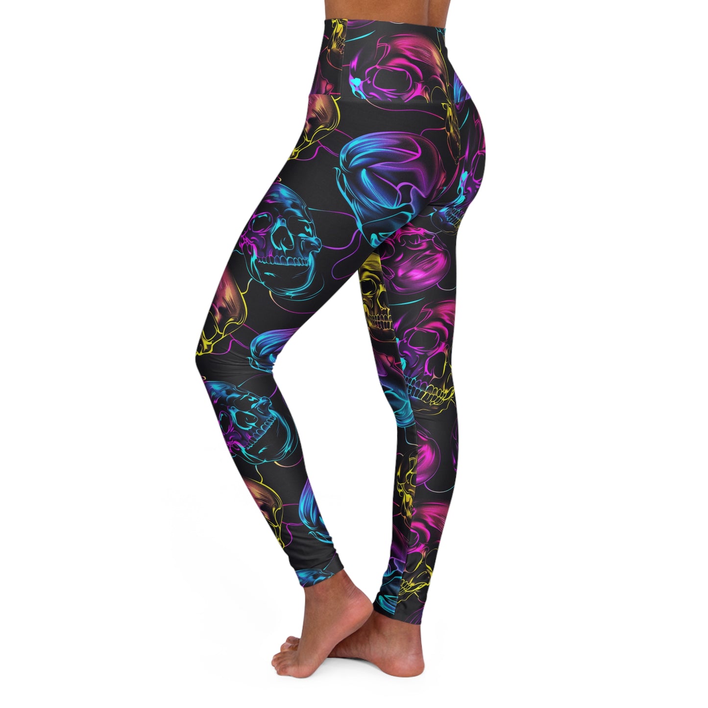 Neon Skull - High Waisted Yoga Leggings (AOP)