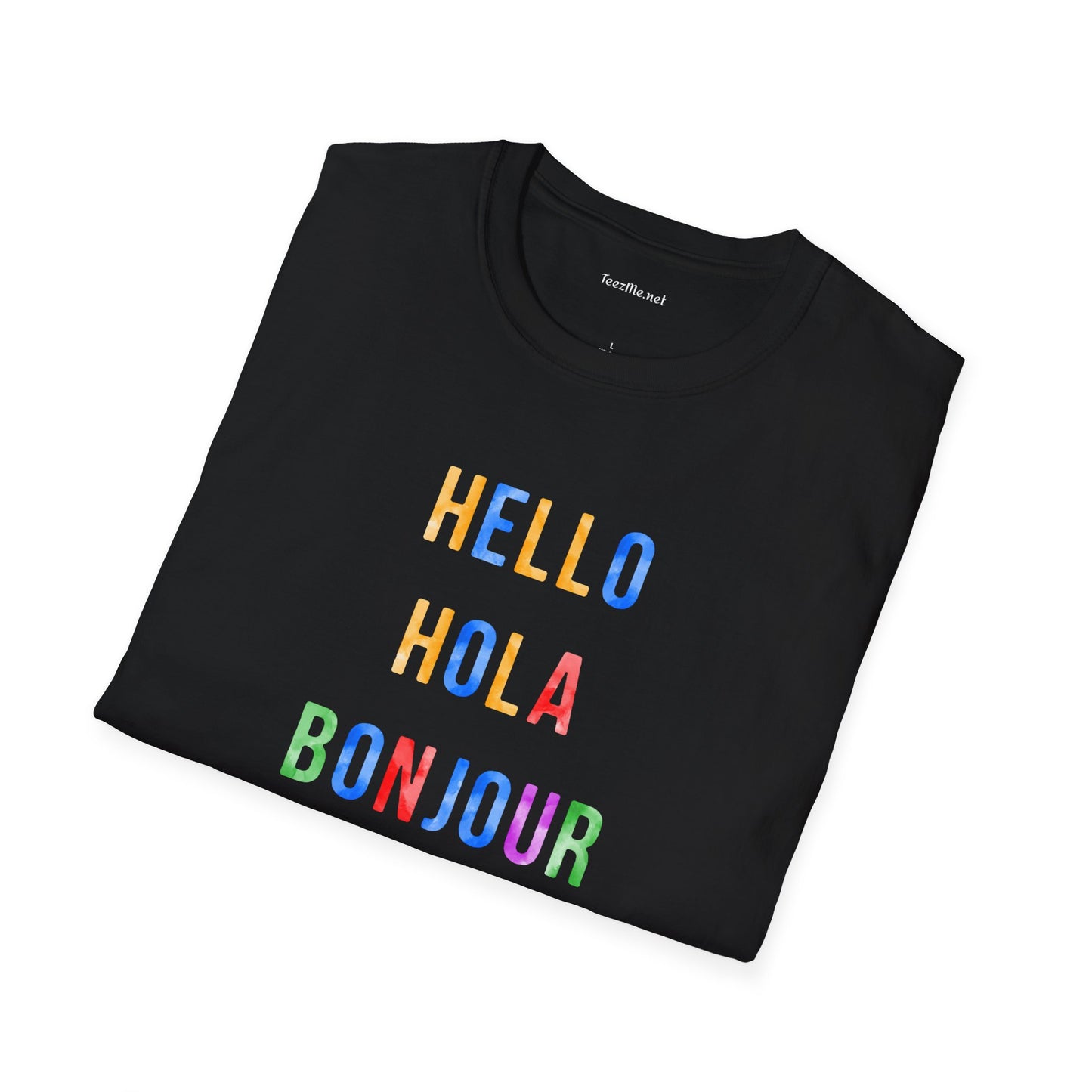 HELLO HOLA BONJOUR HALLO CIAO Unisex Softstyle T-Shirt 100% Cotton Graphic