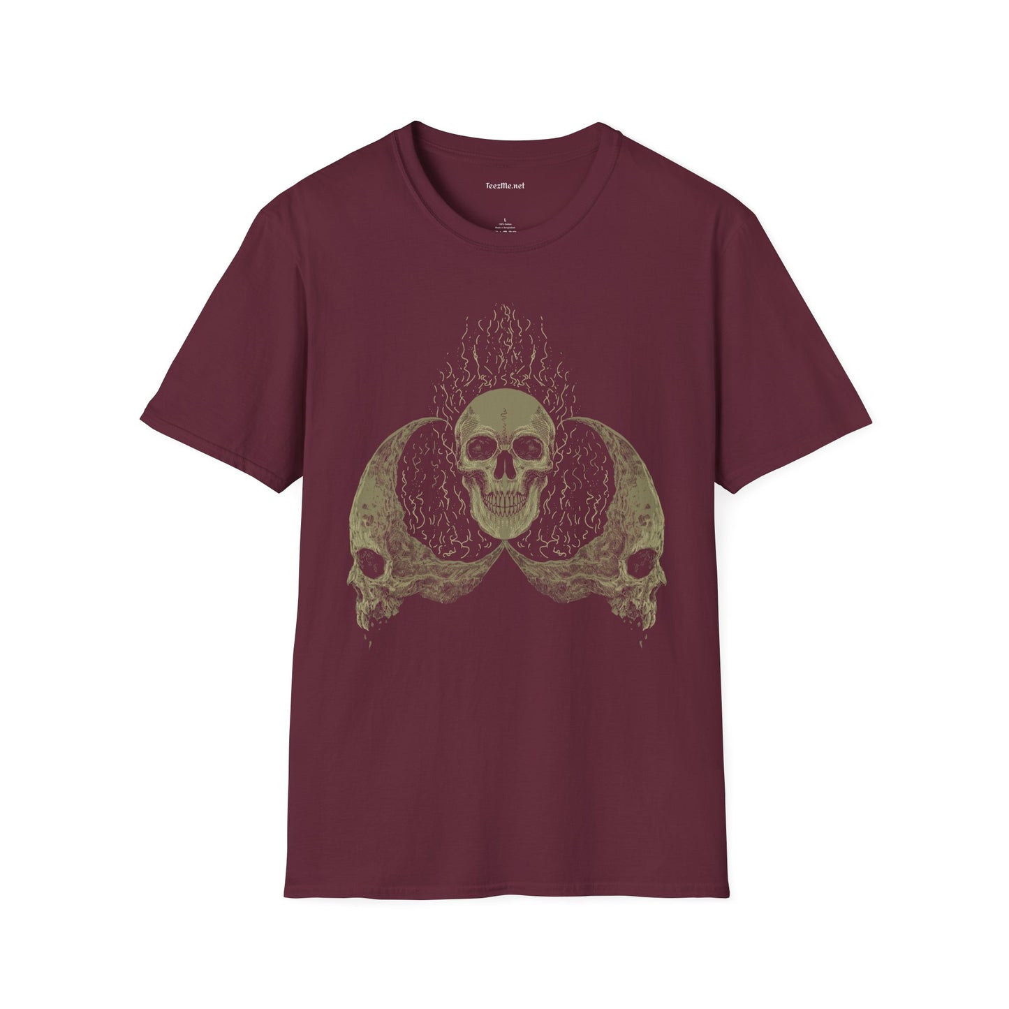 Skull Head Moon Fire Unisex Softstyle T-Shirt 100% Cotton