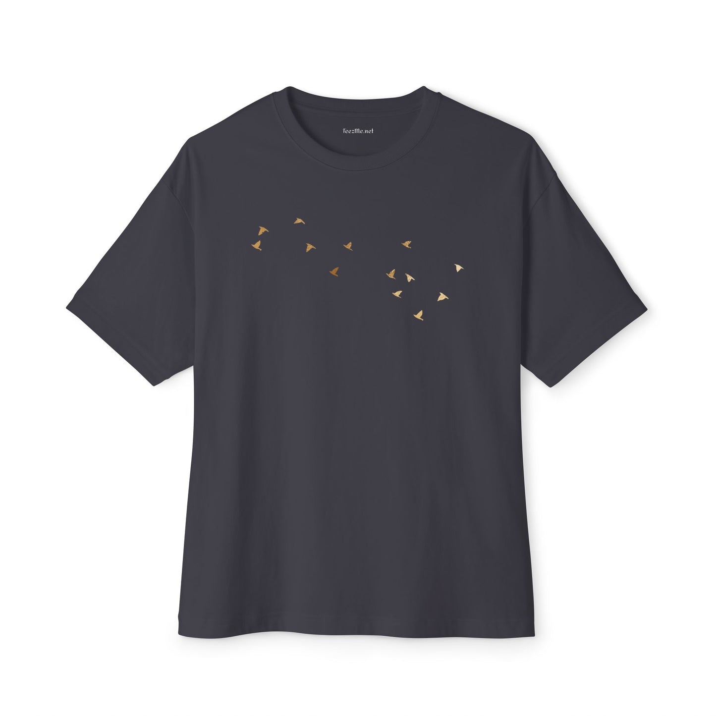 Gold Birds in flight (front&back) - Unisex Oversized Boxy Tee