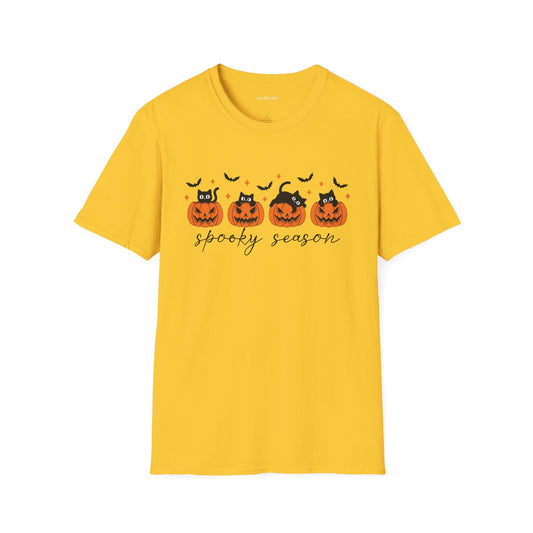 Spooky Season with Cats Unisex Softstyle T-Shirt 100% Cotton