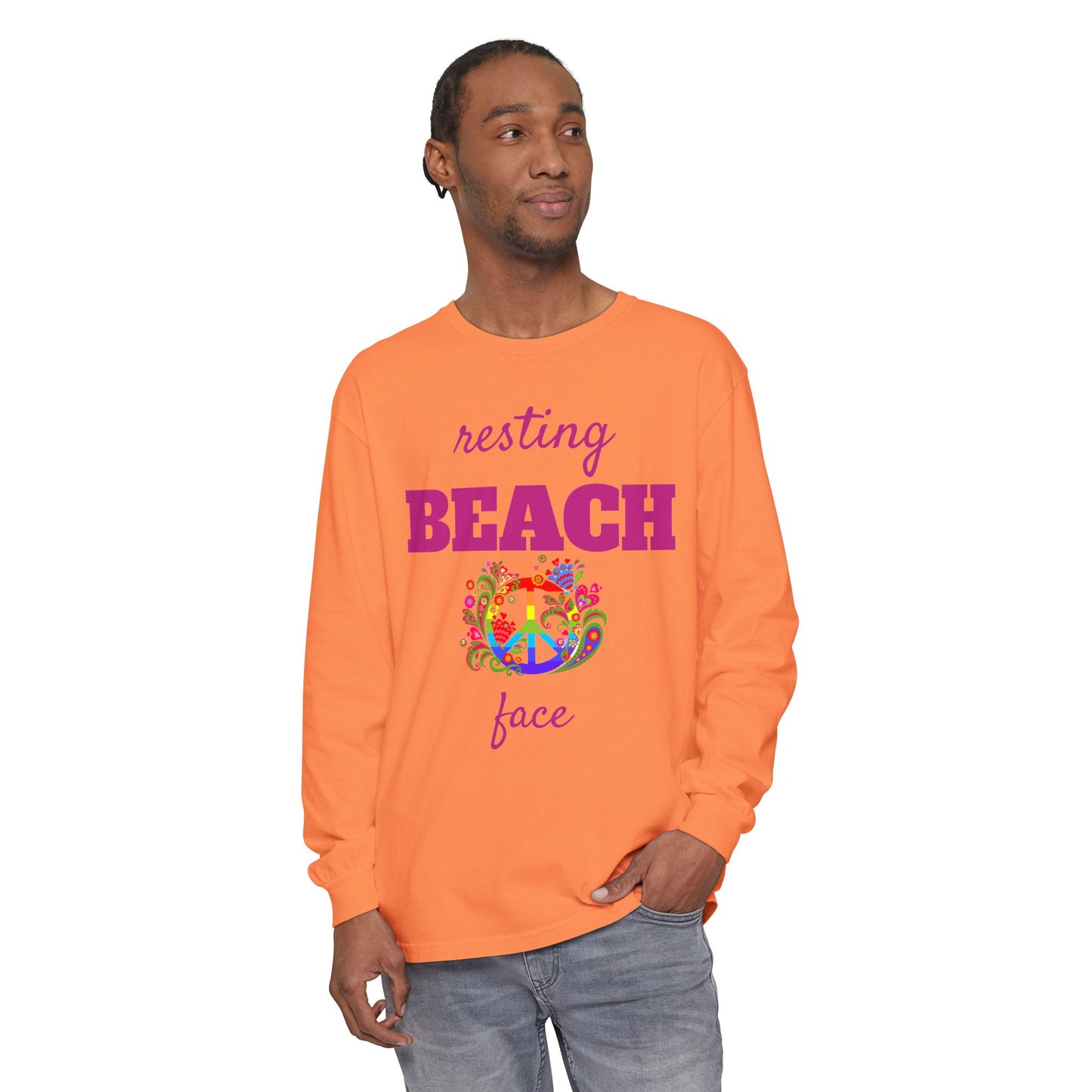 Resting Beach Face - Unisex Garment-dyed Long Sleeve T-Shirt
