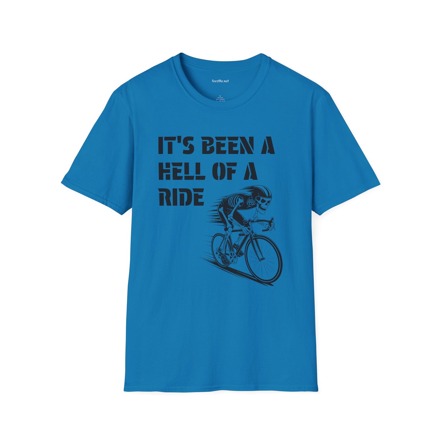 It's been a Hell of a Ride (skeleton on bicycle) Unisex Softstyle T-Shirt 100% Cotton Graphic