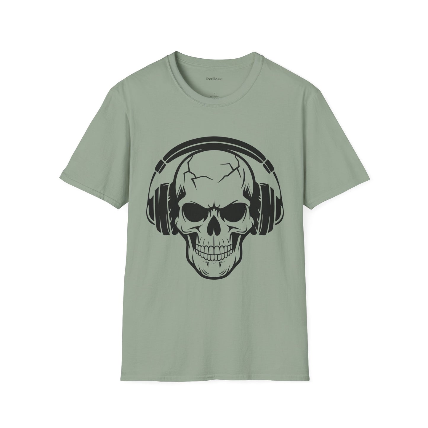Skull wearing Headphones- Unisex Softstyle T-Shirt 100% Cotton Graphic