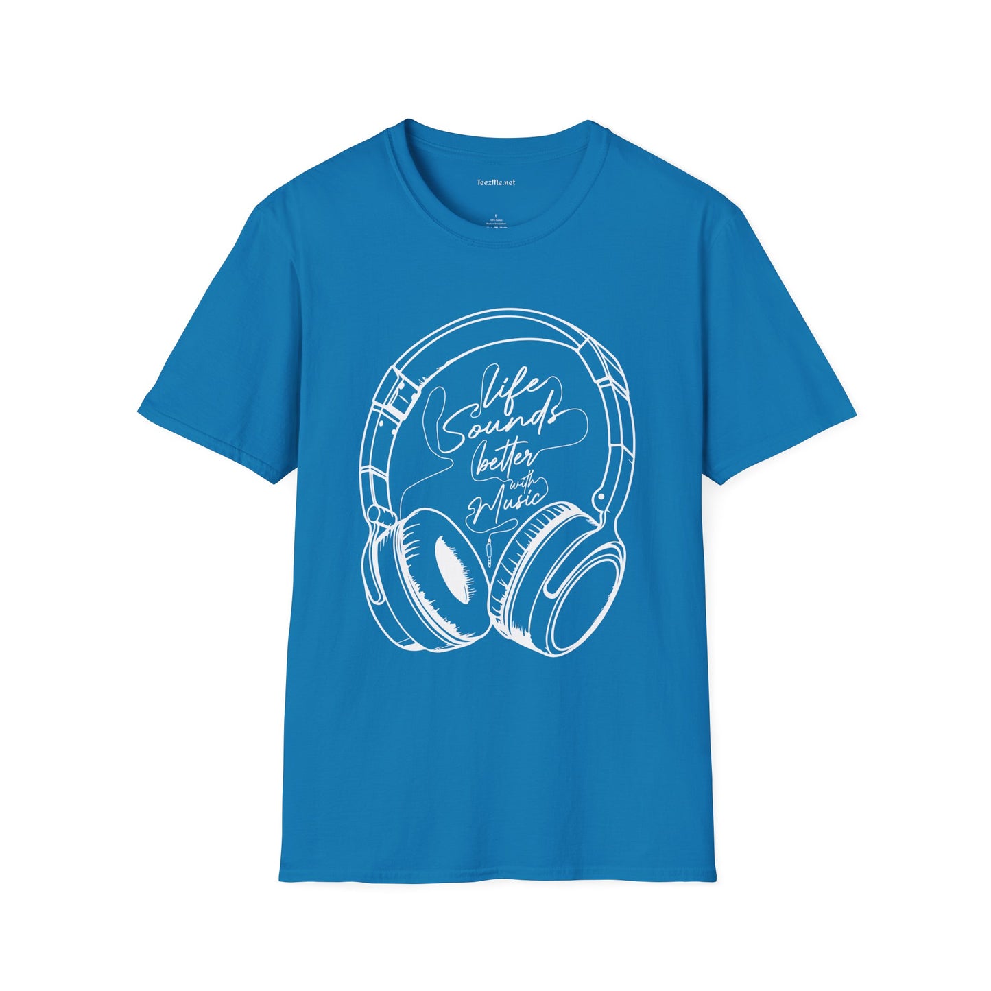 Life Sounds Better with Music (white) Unisex Softstyle T-Shirt 100% Cotton Graphic