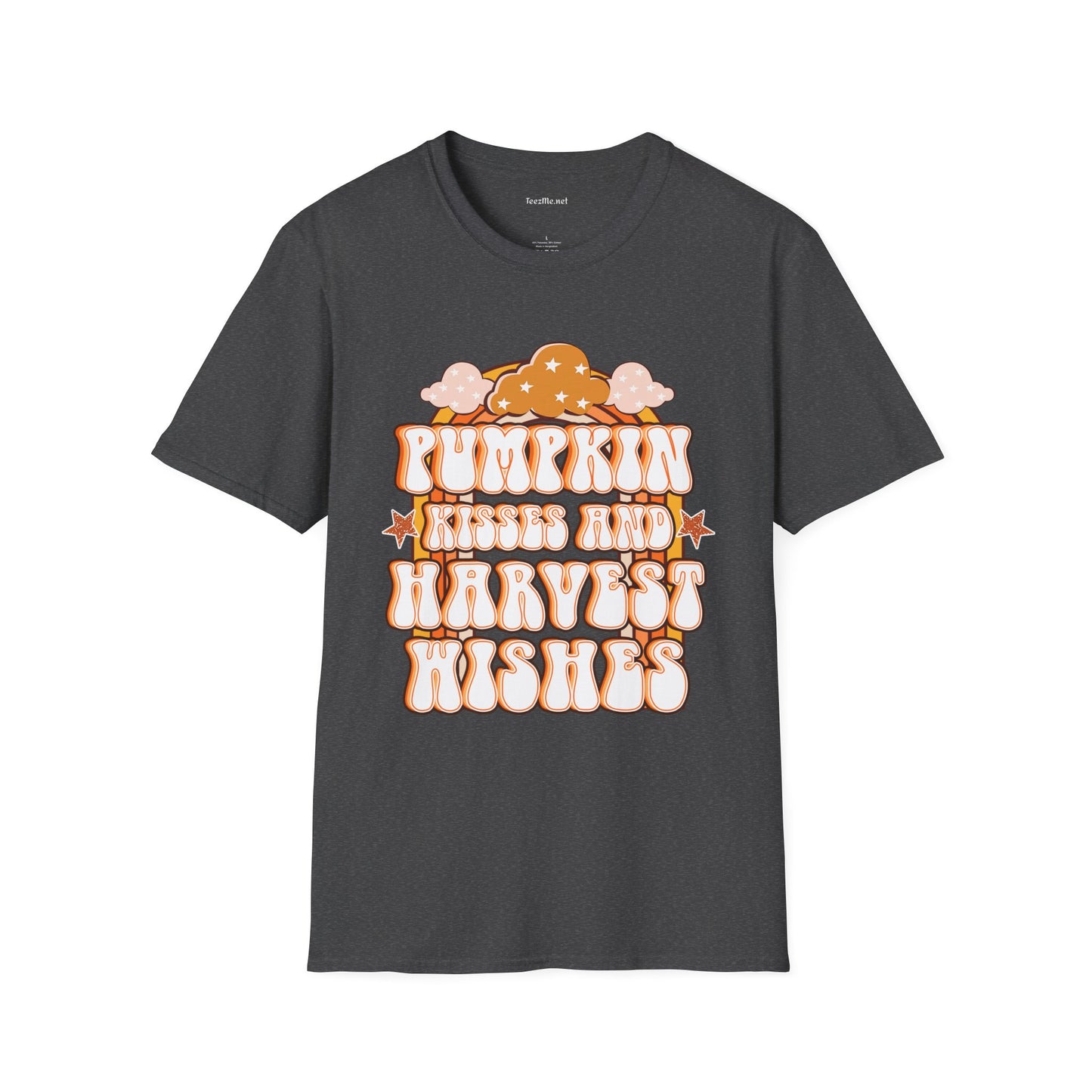 Pumpkin Kisses and Harvest Wishes 01 Unisex Soft T-Shirt 100% Cotton Graphic
