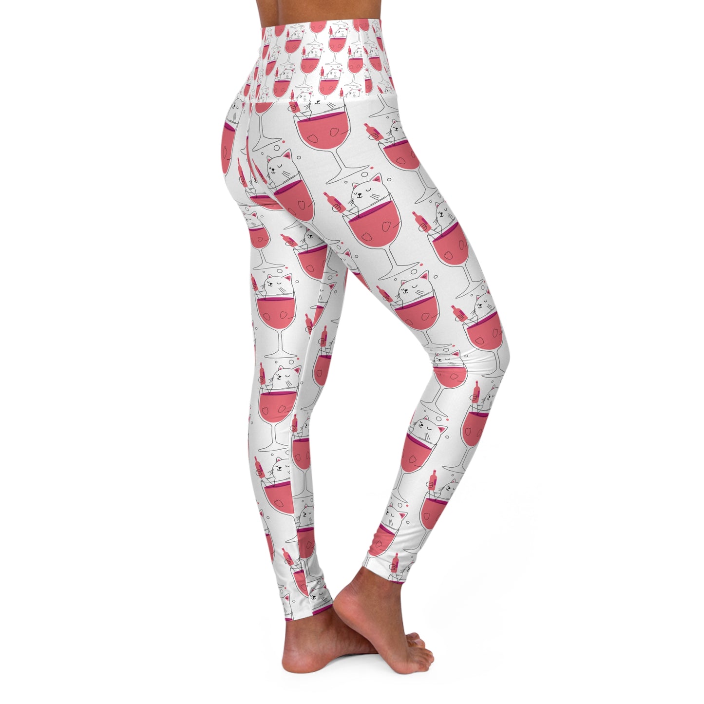 Cat_Wine illustration (pair with I'm a better lady because of my cats tee) High Waisted Yoga Leggings (AOP)