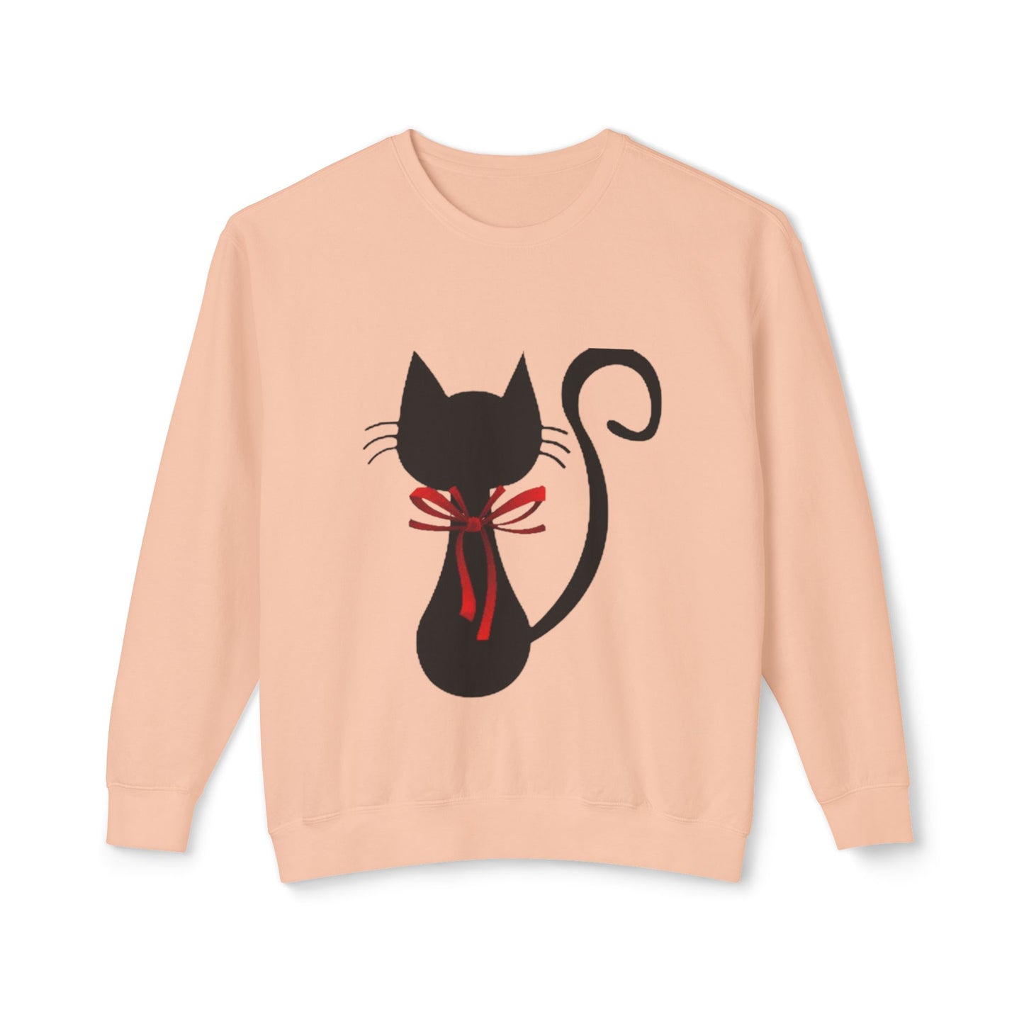 Cat with red bow - Unisex Lightweight Crewneck Sweatshirt