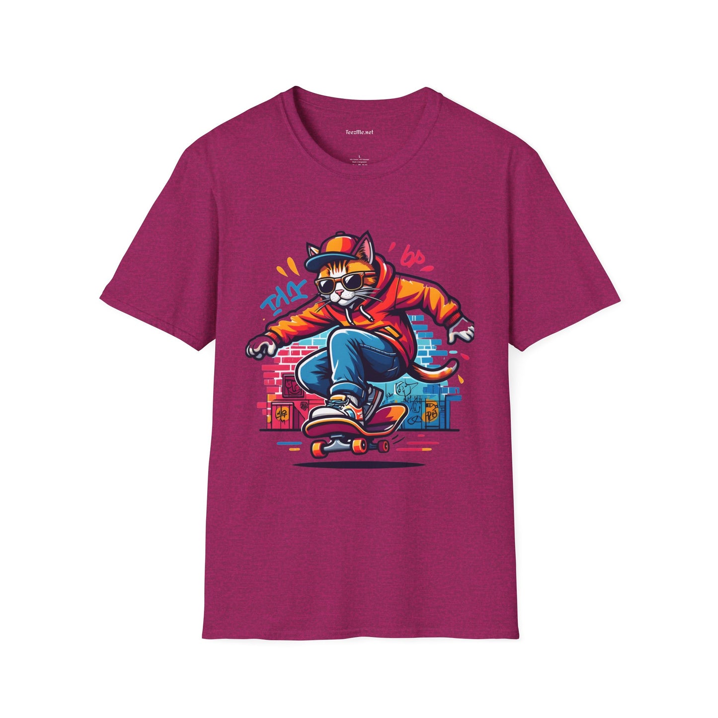Skating Cool Cat (3) Unisex Softstyle T-Shirt 100% Cotton Graphic
