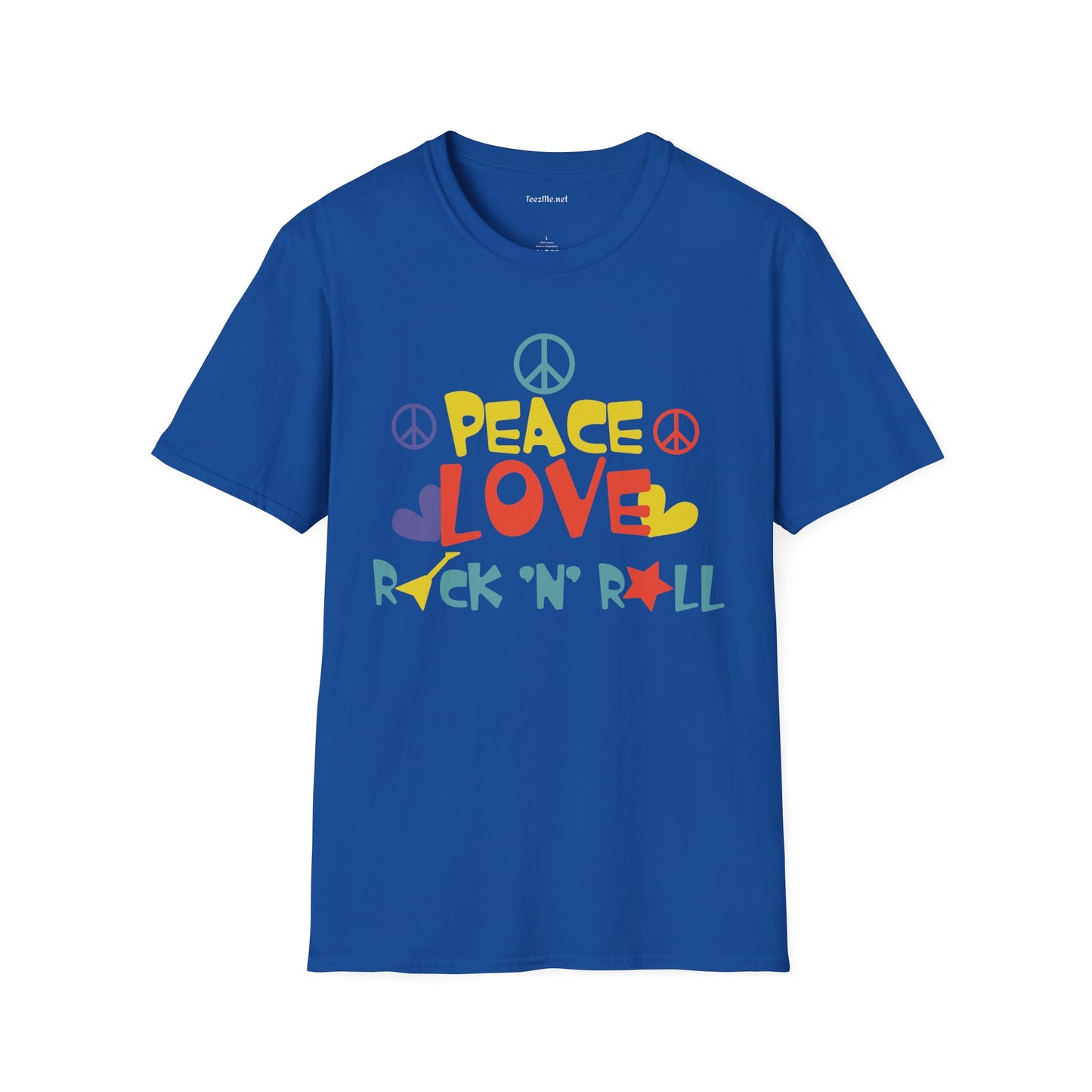 Peace Love Rock 'N Roll Unisex Softstyle T-Shirt 100% Cotton Graphic