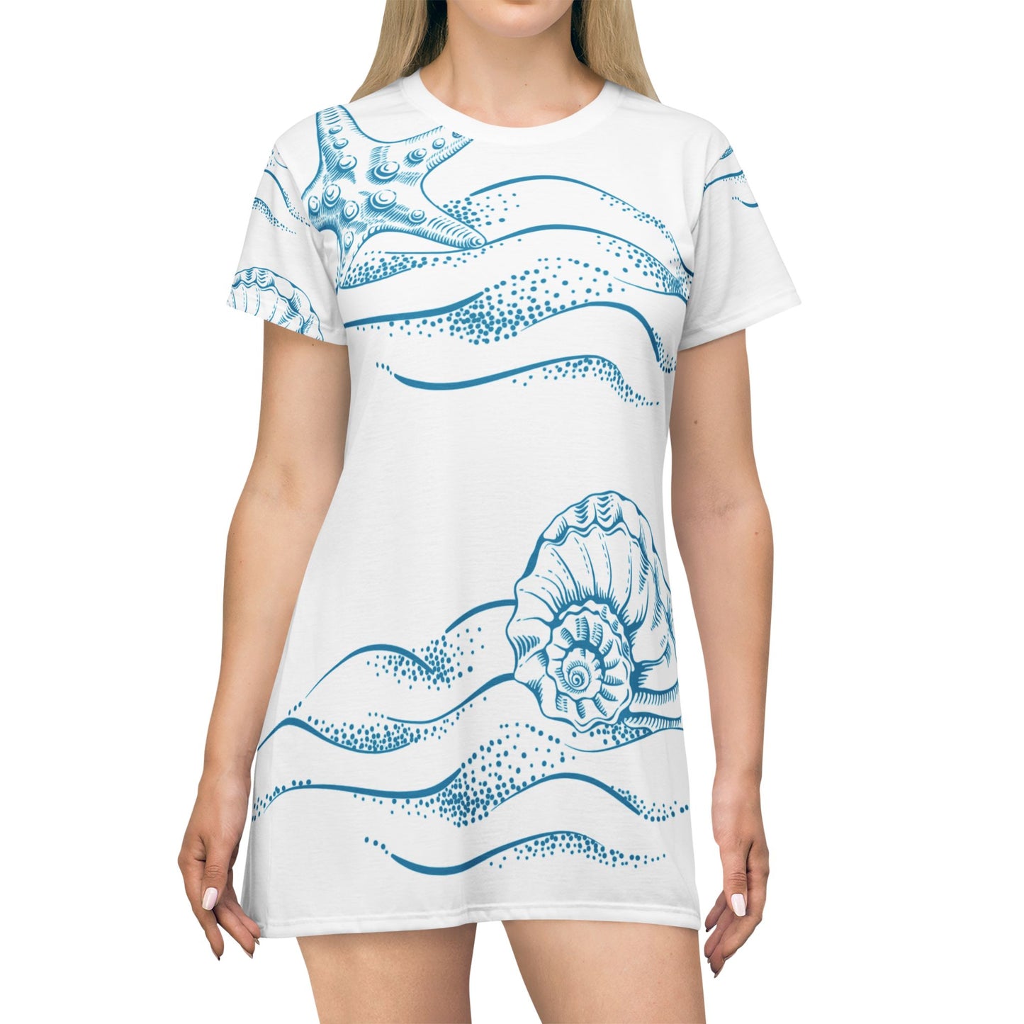 Beach Shells Dress/Cover-up (White) - T-Shirt Dress (AOP)