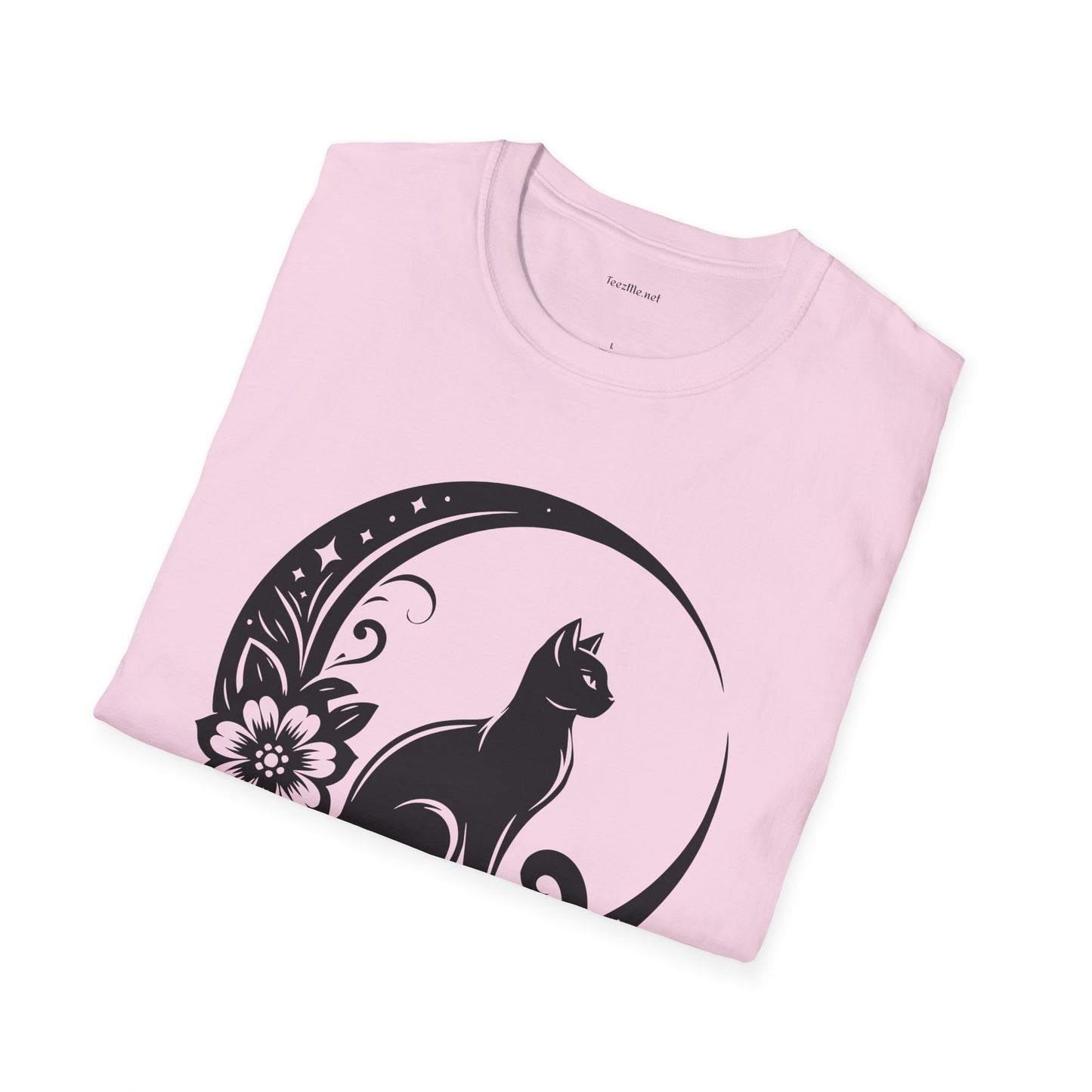 Crescent Moon Cat - Unisex Softstyle T-Shirt 100% Cotton Graphic