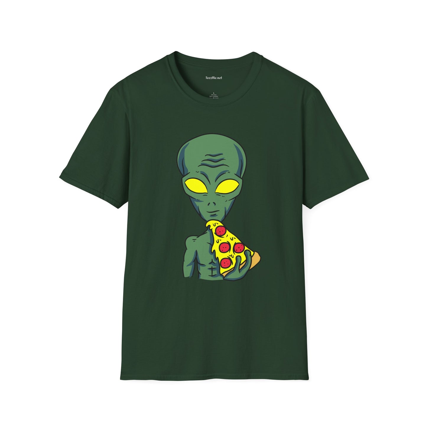 Alien Eating Pizza  Unisex Softstyle T-Shirt 100% Cotton Graphic
