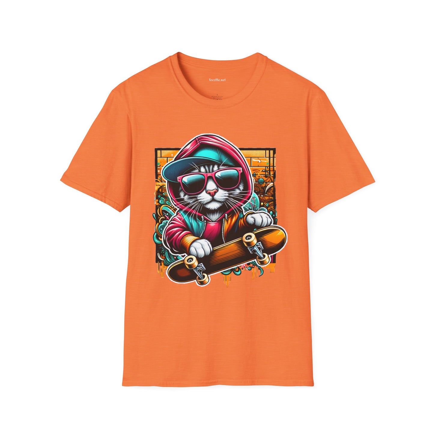 Skating Cool Cat (2) Unisex Softstyle T-Shirt 100% Cotton Graphic
