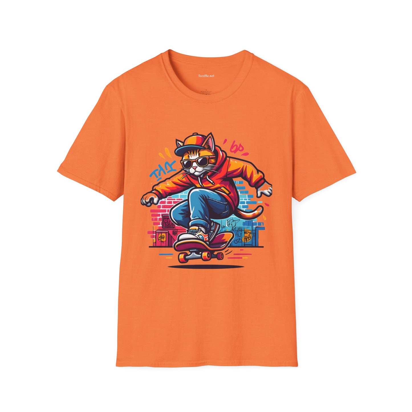 Skating Cool Cat (3) Unisex Softstyle T-Shirt 100% Cotton Graphic