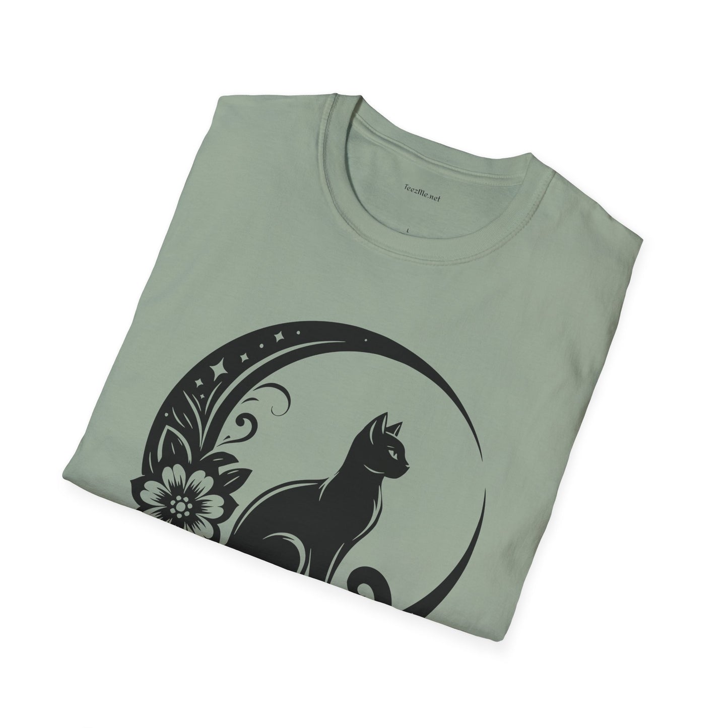 Crescent Moon Cat - Unisex Softstyle T-Shirt 100% Cotton Graphic