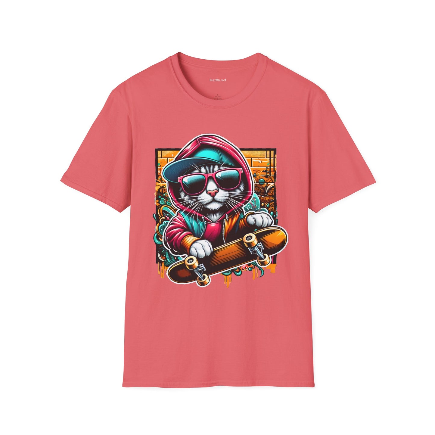 Skating Cool Cat (2) Unisex Softstyle T-Shirt 100% Cotton Graphic