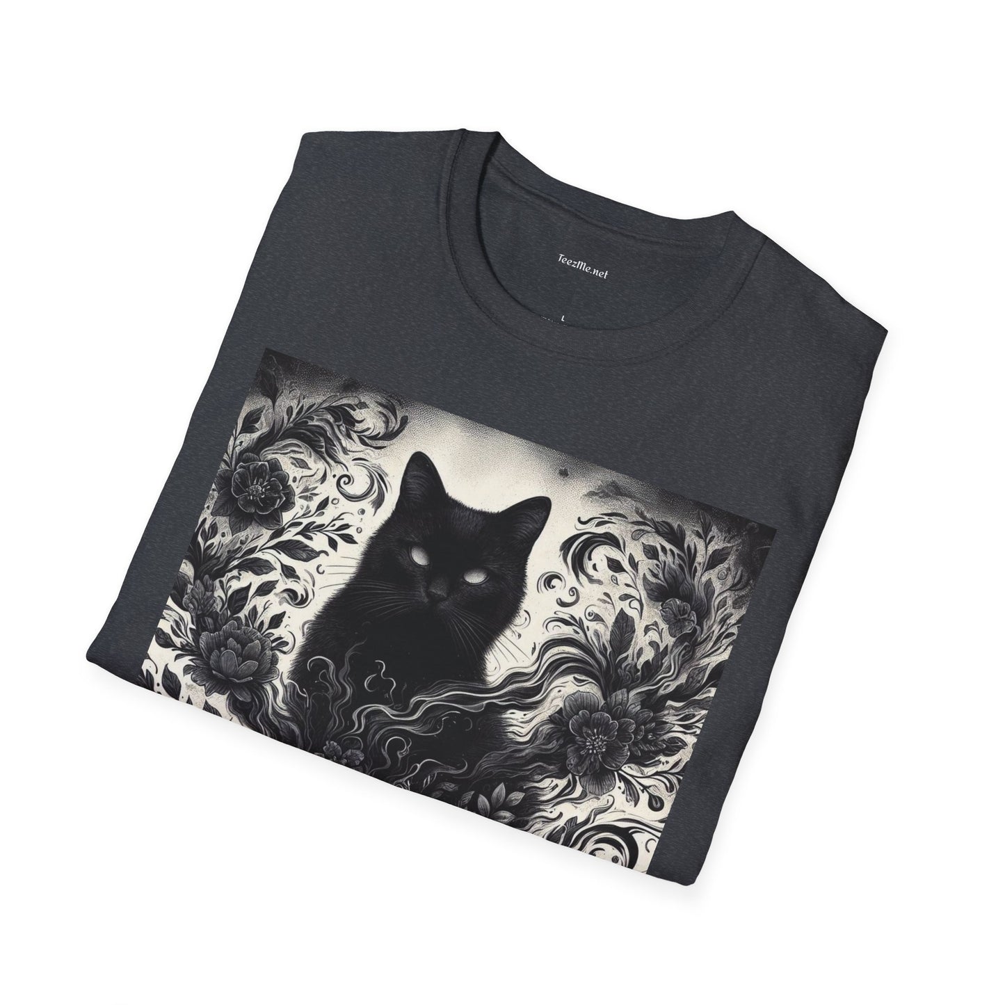 Black Cat Floral -Shirt 100% Cotton Graphic
