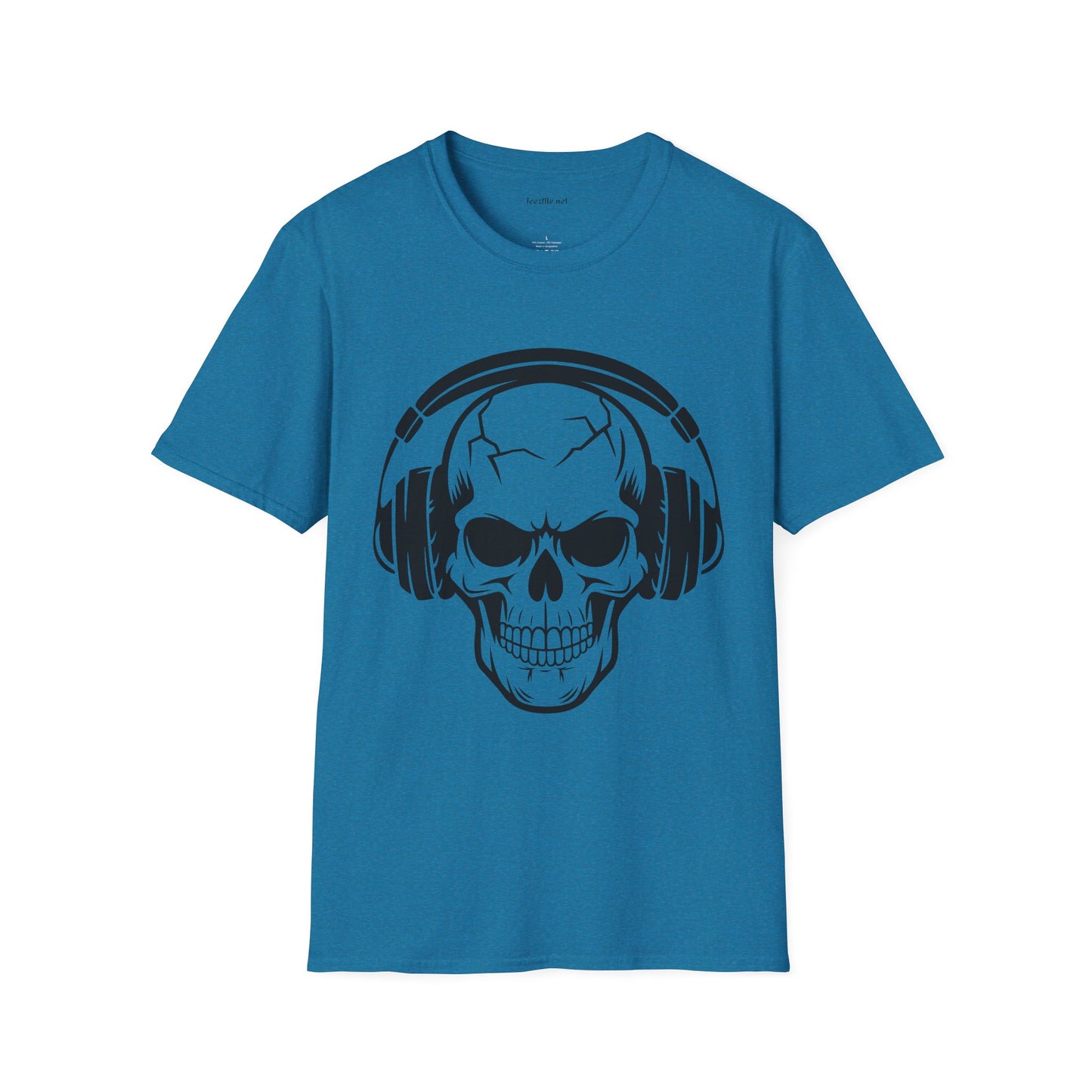 Skull wearing Headphones- Unisex Softstyle T-Shirt 100% Cotton Graphic