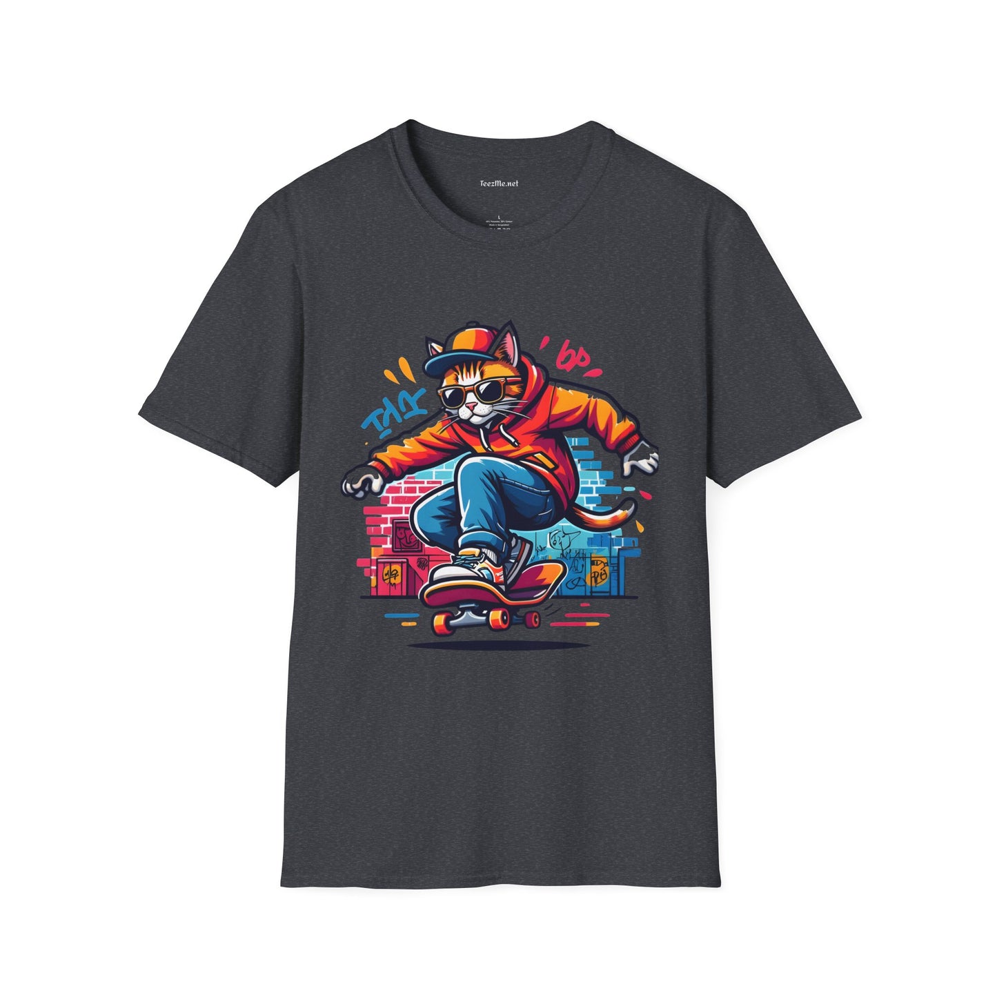 Skating Cool Cat (3) Unisex Softstyle T-Shirt 100% Cotton Graphic